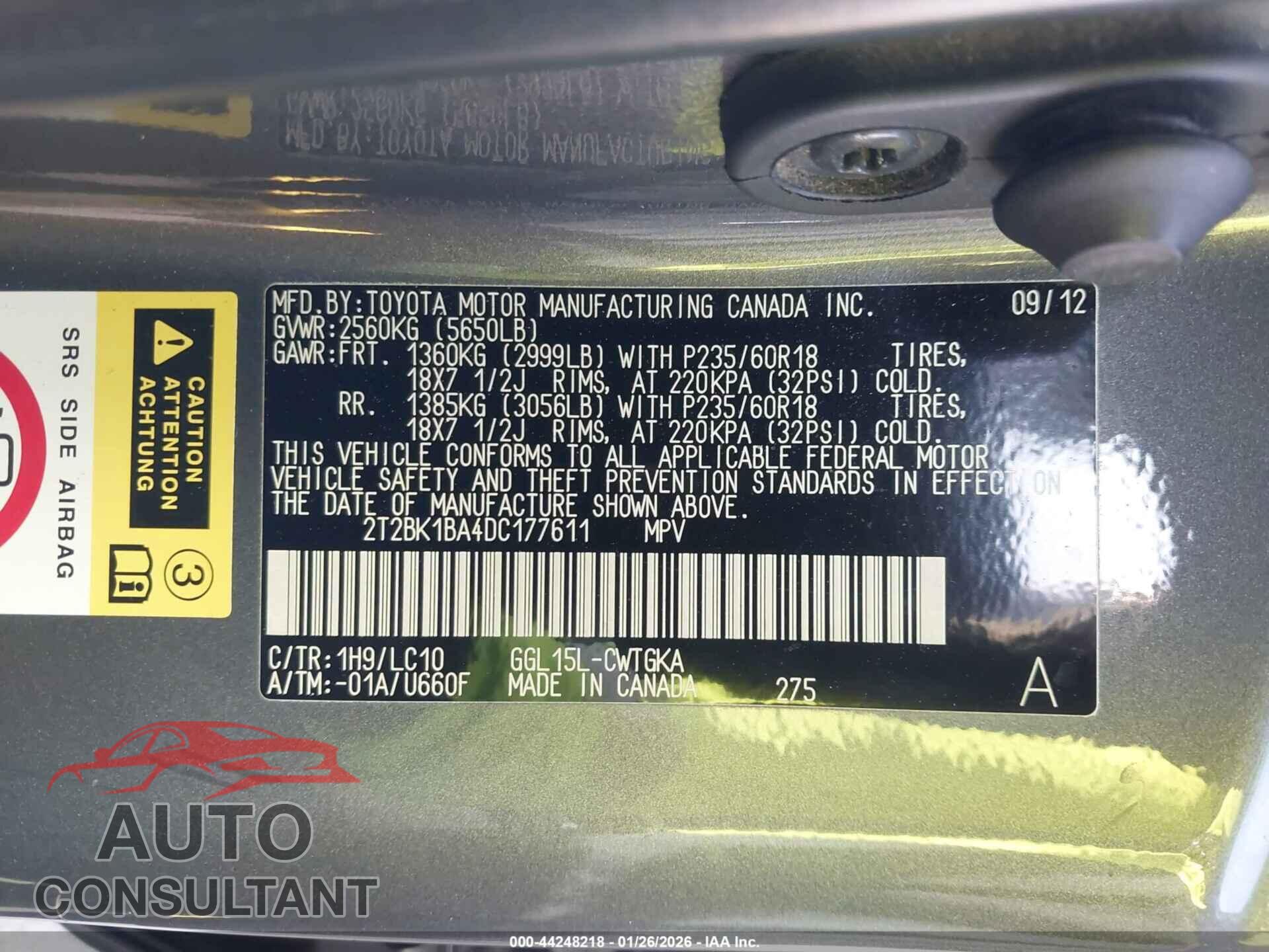 LEXUS RX 350 2013 - 2T2BK1BA4DC177611