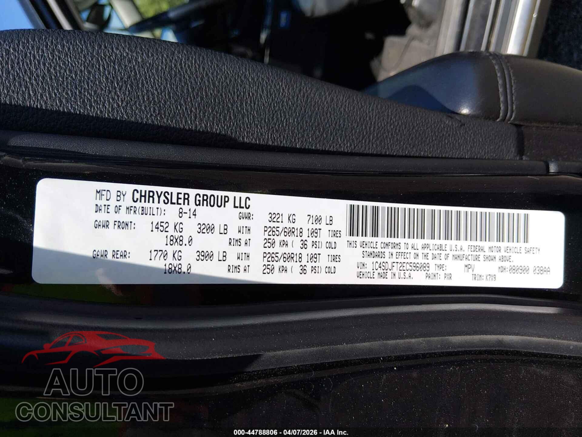 DODGE DURANGO 2014 - 1C4SDJFT2EC596089