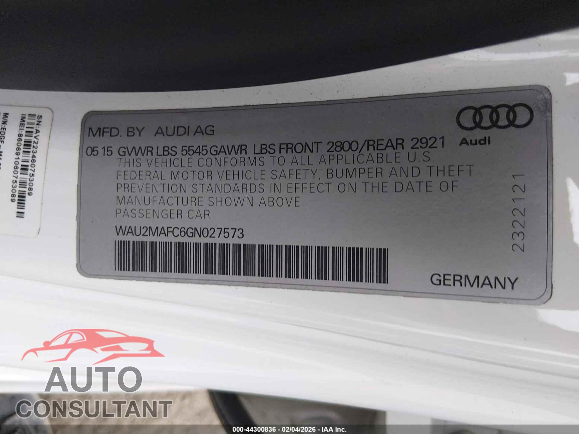 AUDI A7 2016 - WAU2MAFC6GN027573