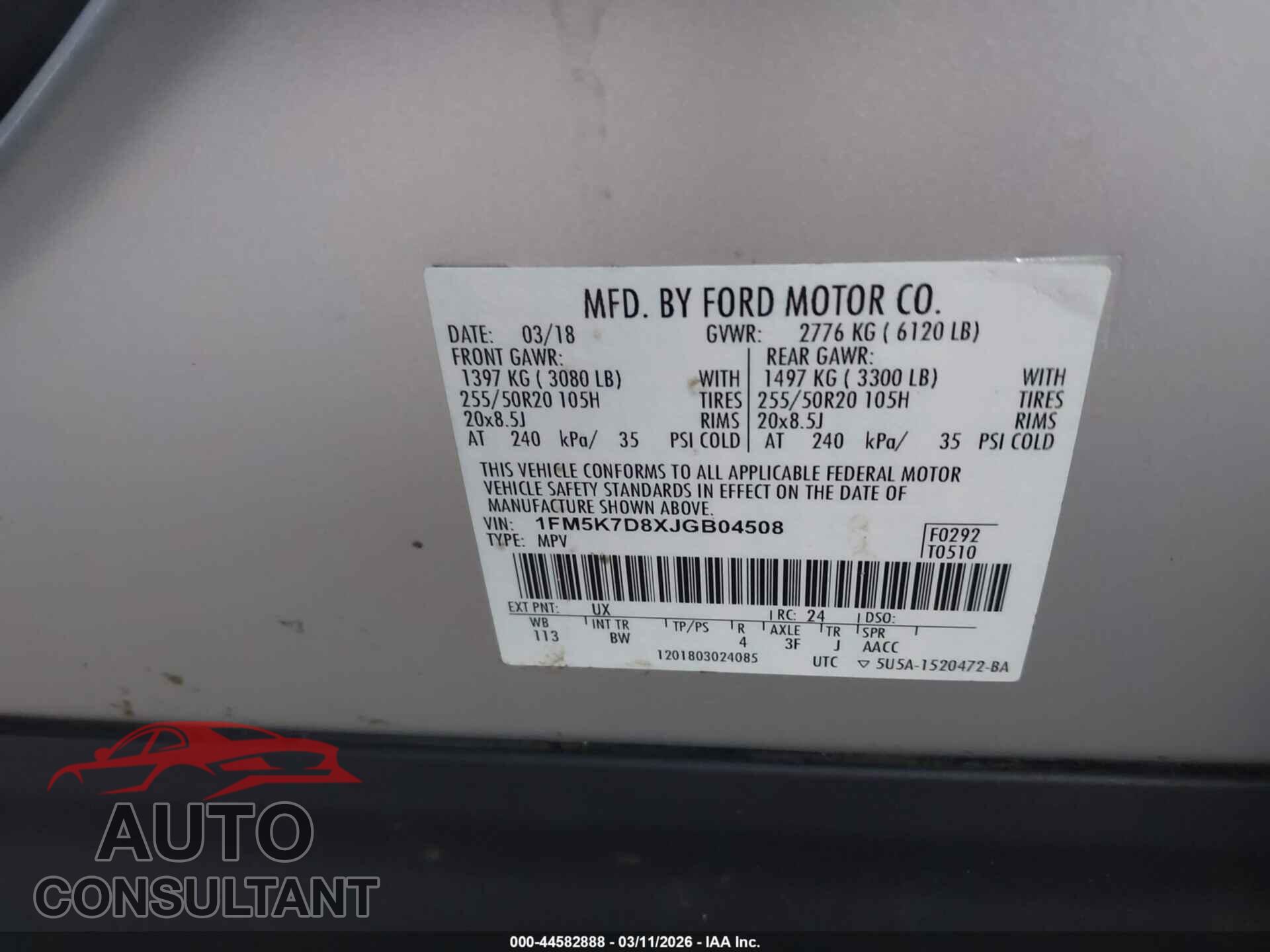 FORD EXPLORER 2018 - 1FM5K7D8XJGB04508