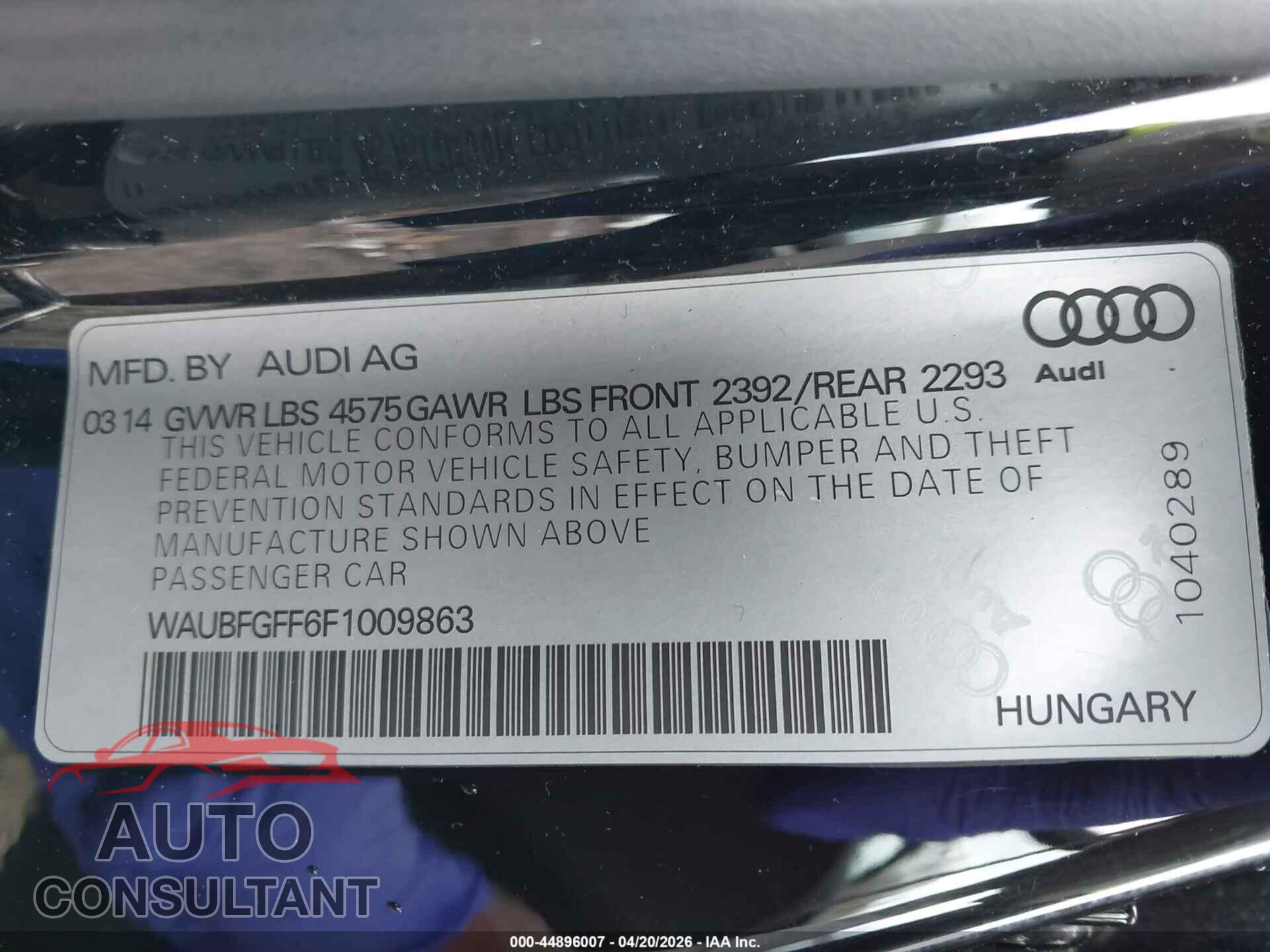 AUDI A3 2015 - WAUBFGFF6F1009863