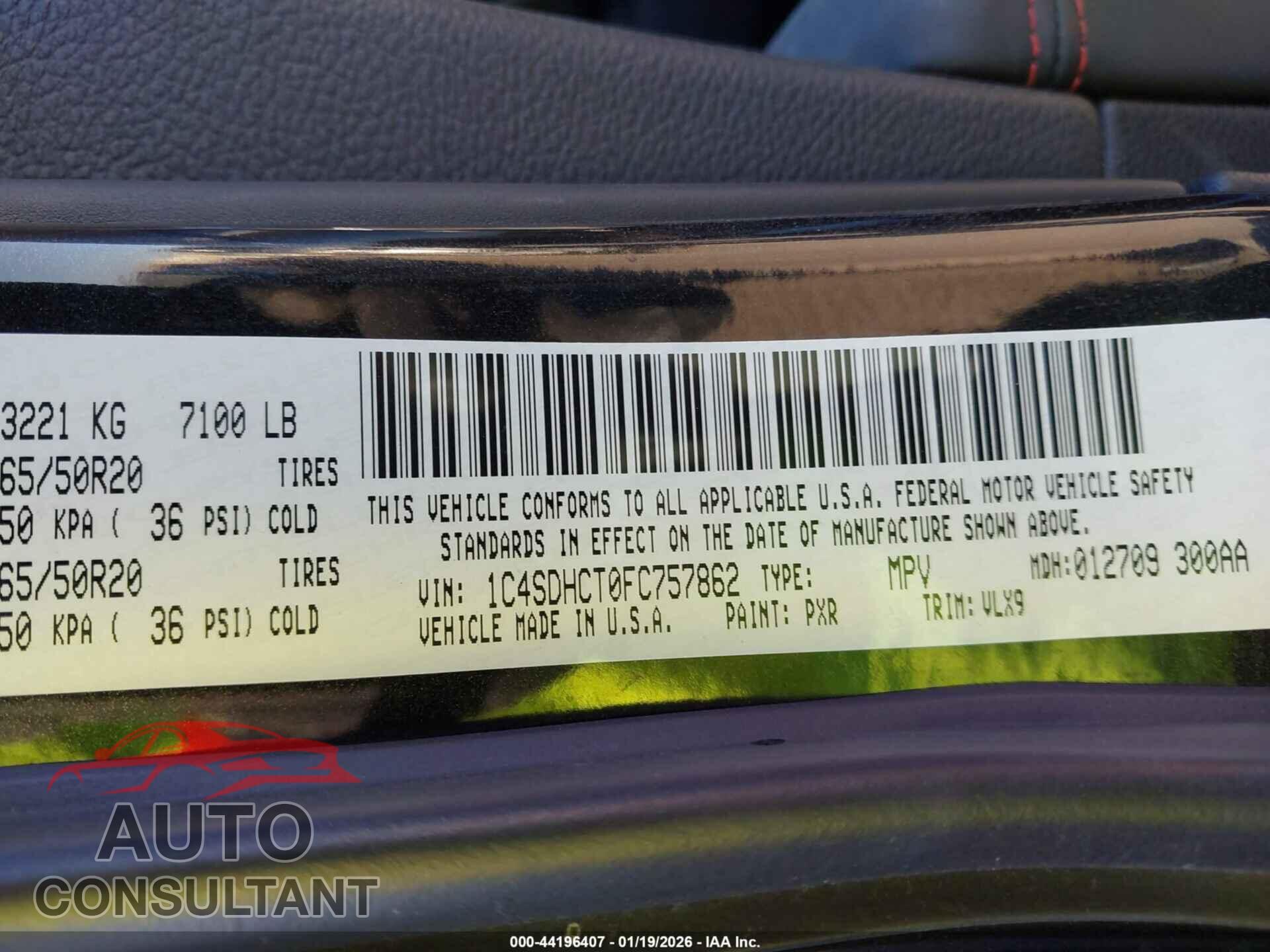 DODGE DURANGO 2015 - 1C4SDHCT0FC757862
