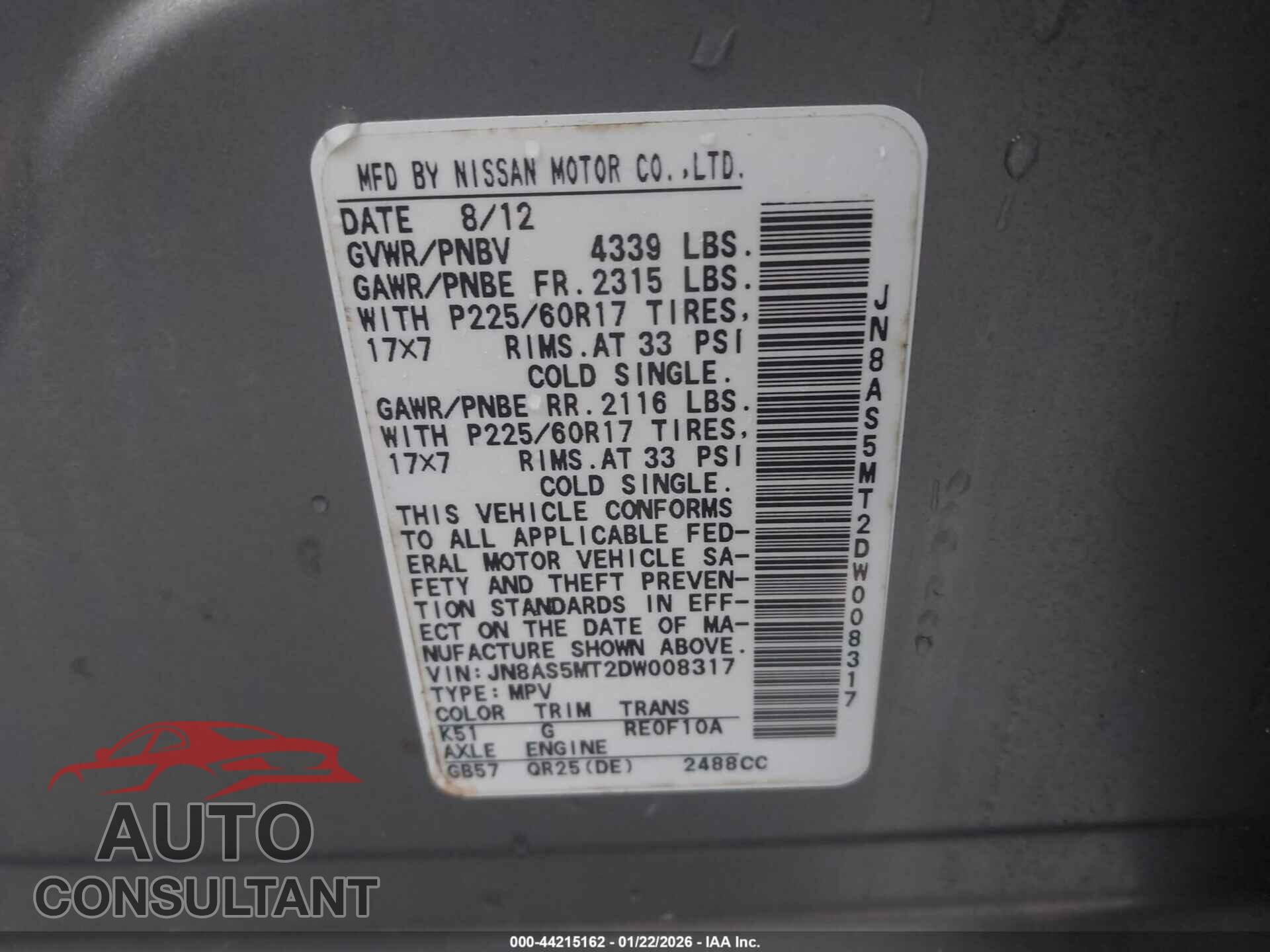 NISSAN ROGUE 2013 - JN8AS5MT2DW008317