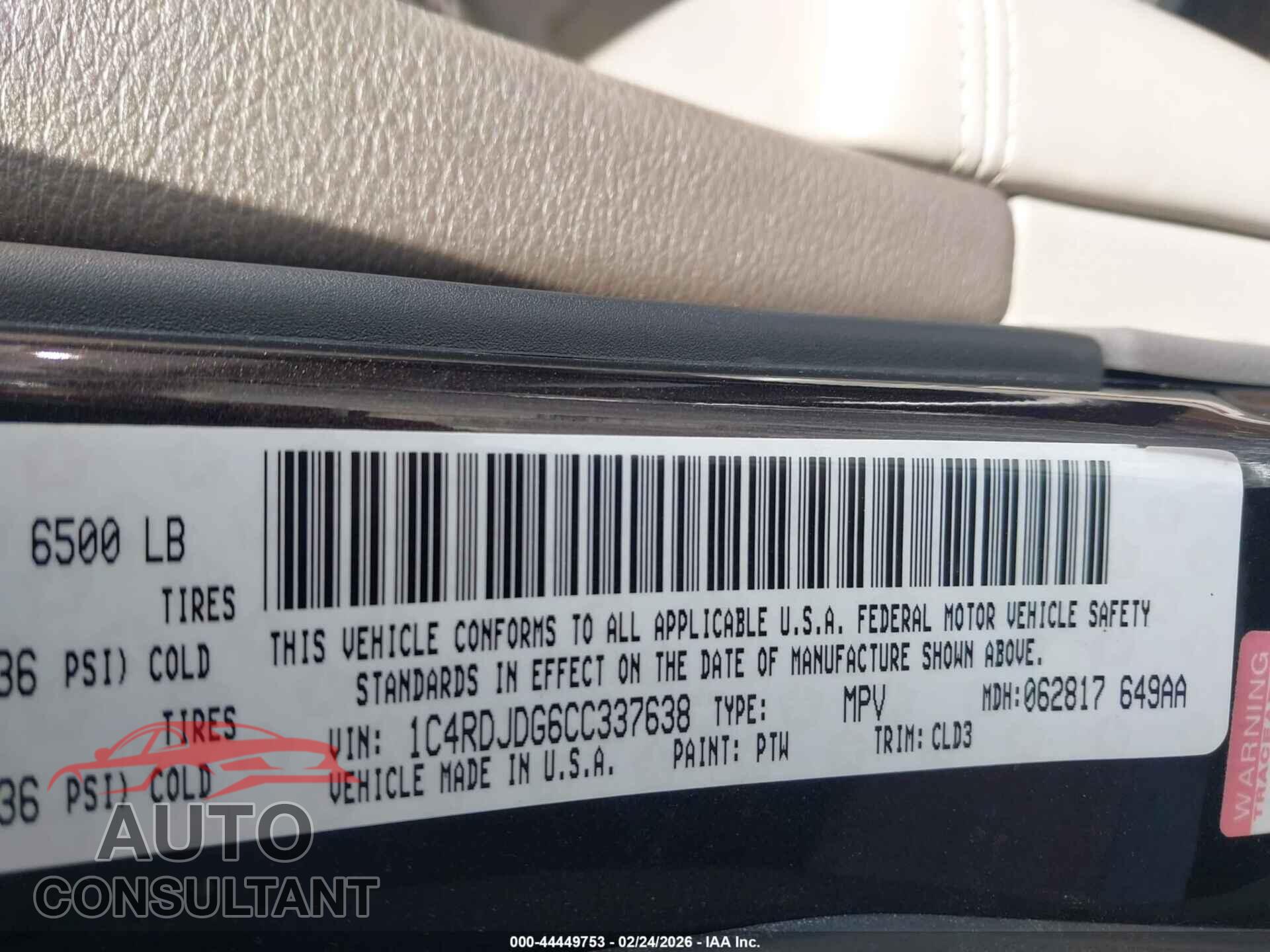 DODGE DURANGO 2012 - 1C4RDJDG6CC337638