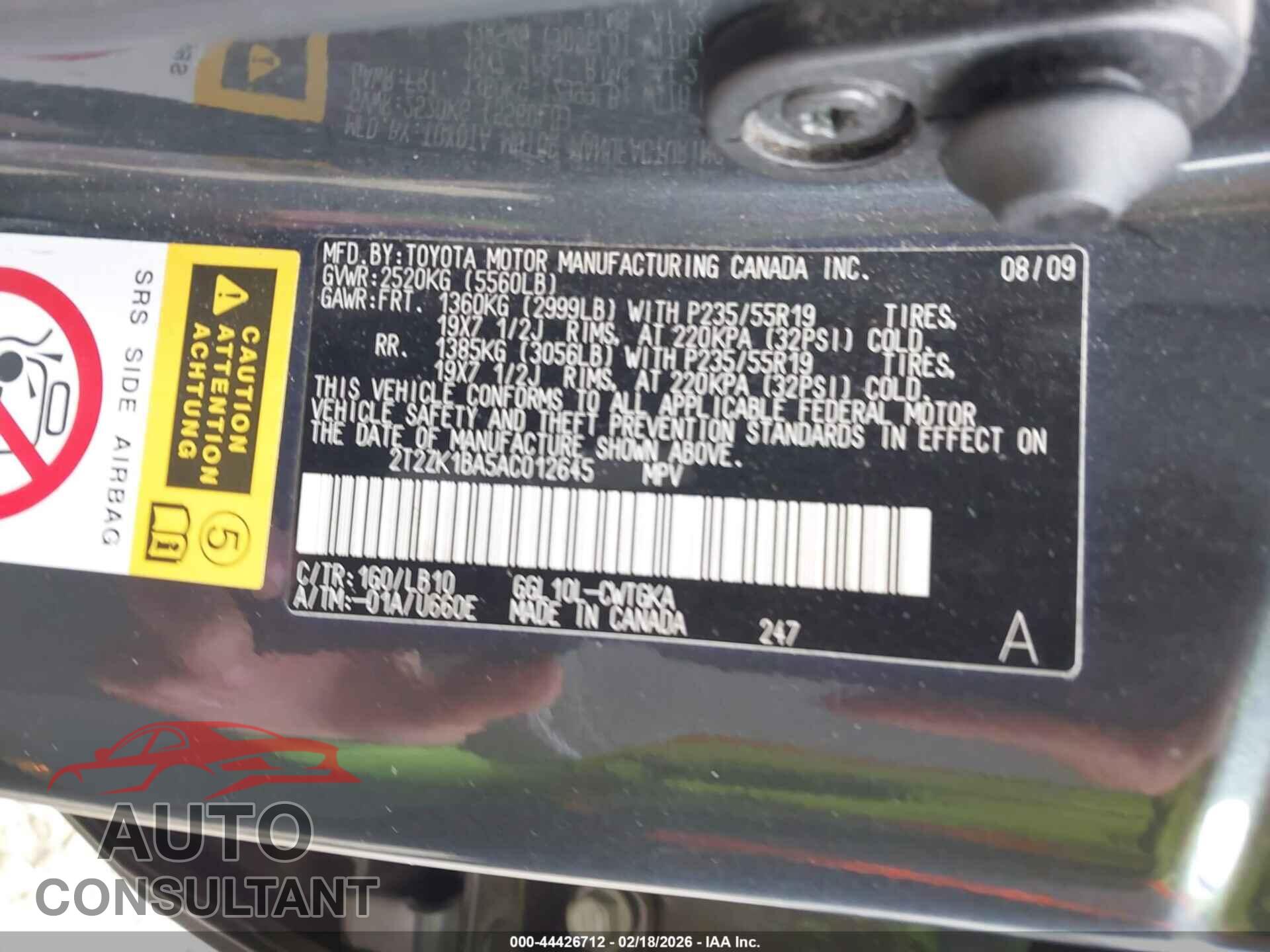 LEXUS RX 350 2010 - 2T2ZK1BA5AC012645