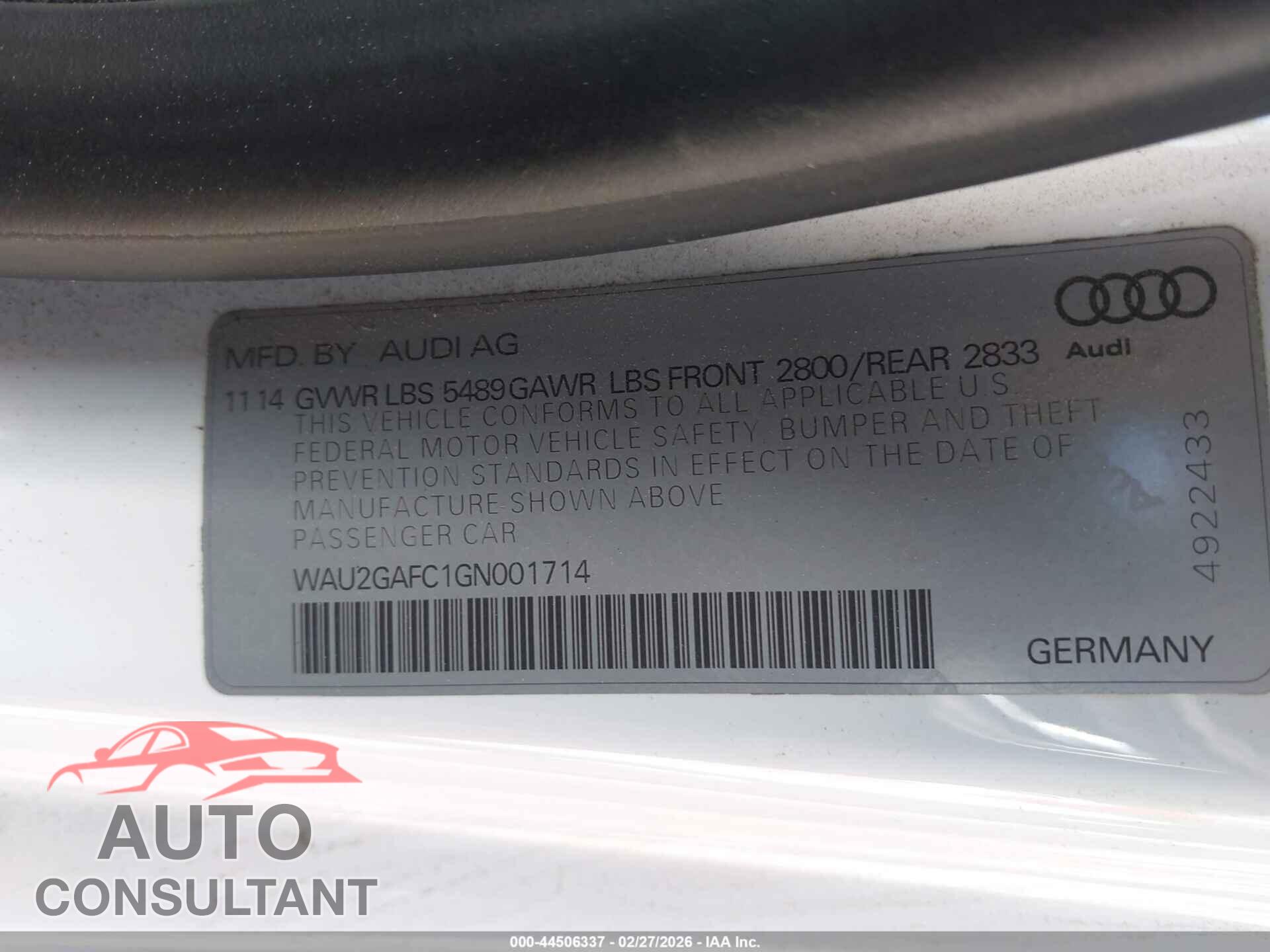 AUDI A7 2016 - WAU2GAFC1GN001714