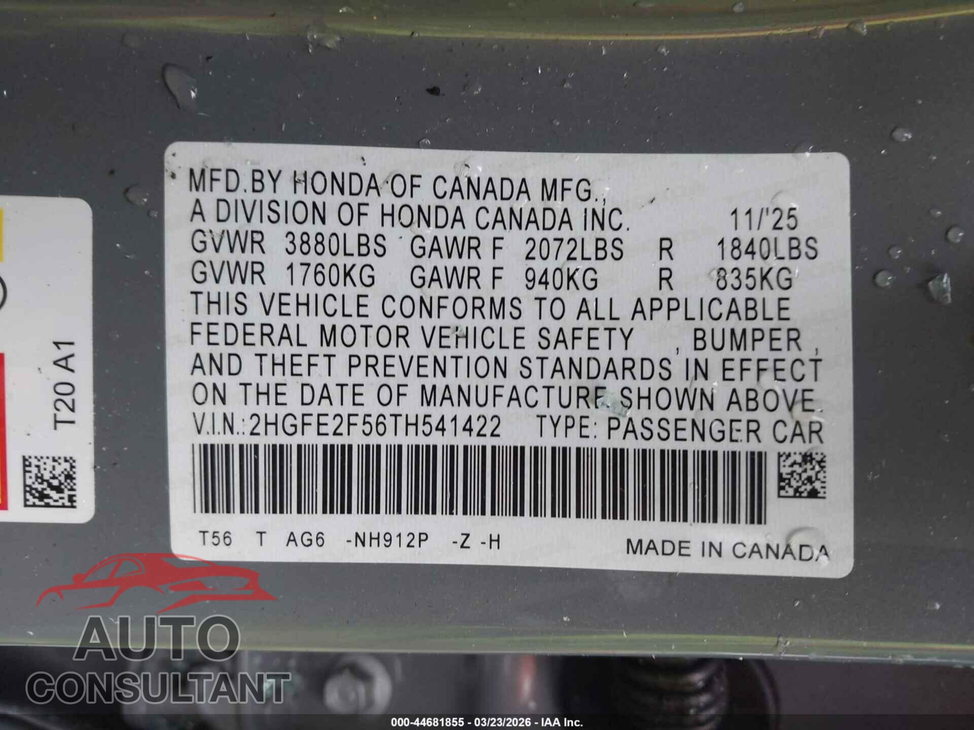 HONDA CIVIC 2026 - 2HGFE2F56TH541422