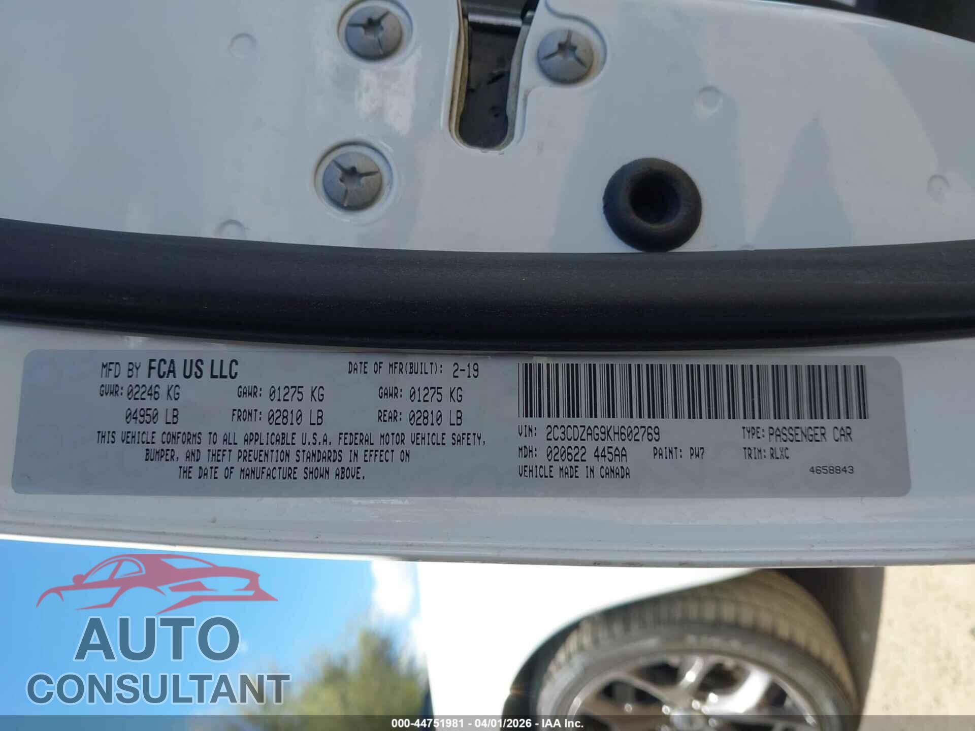 DODGE CHALLENGER 2019 - 2C3CDZAG9KH602769