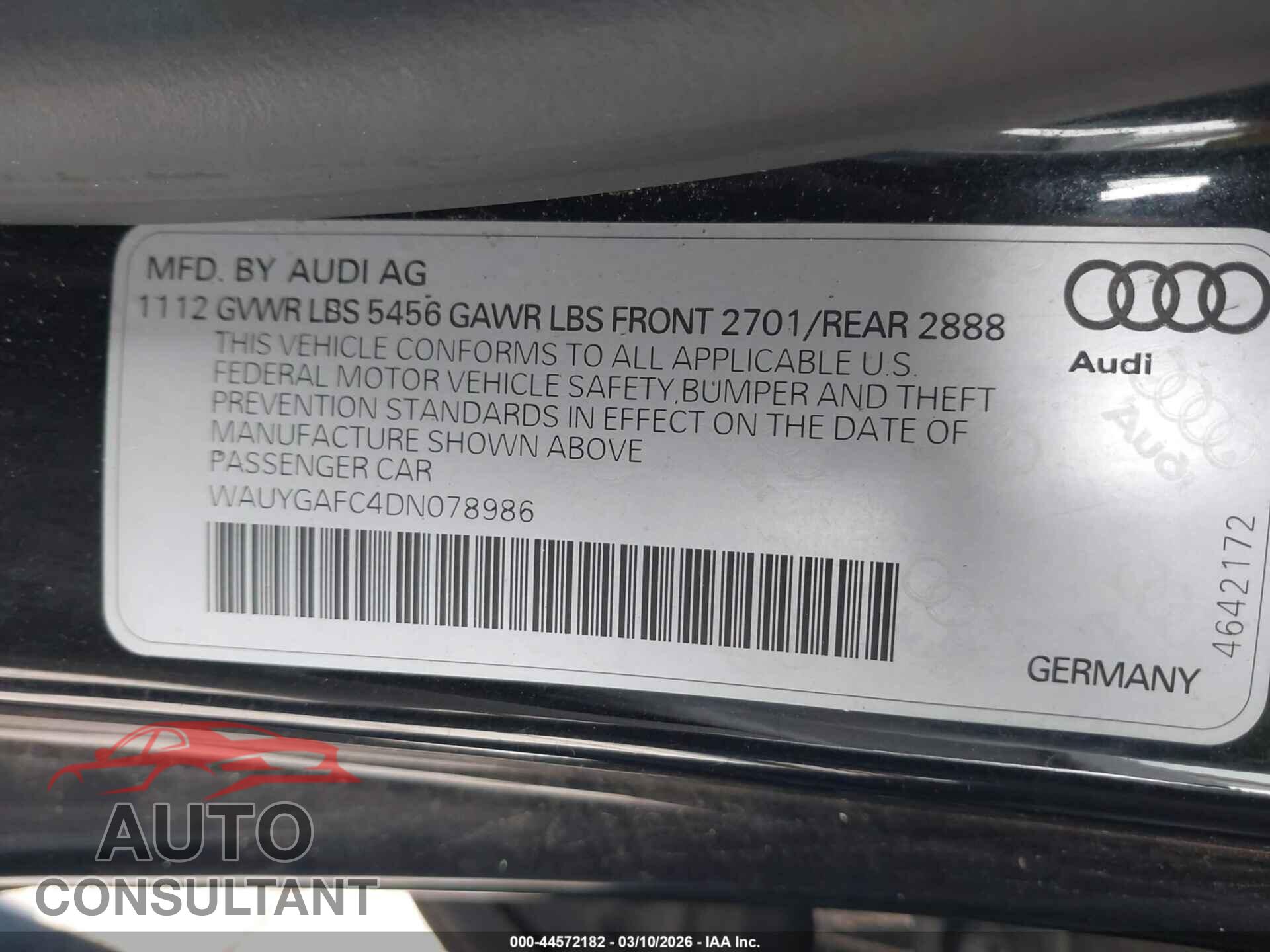 AUDI A7 2013 - WAUYGAFC4DN078986