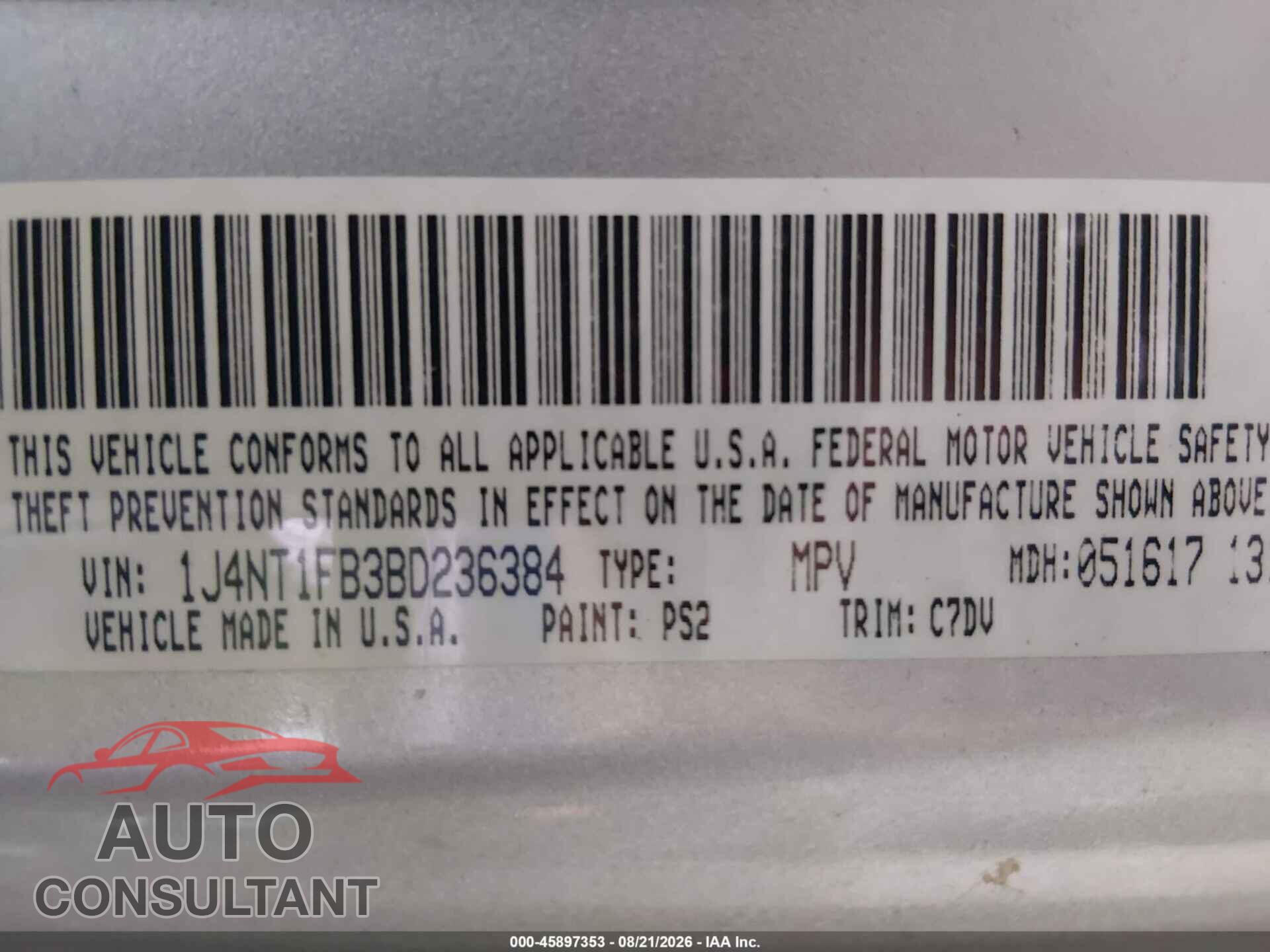 JEEP COMPASS 2011 - 1J4NT1FB3BD236384