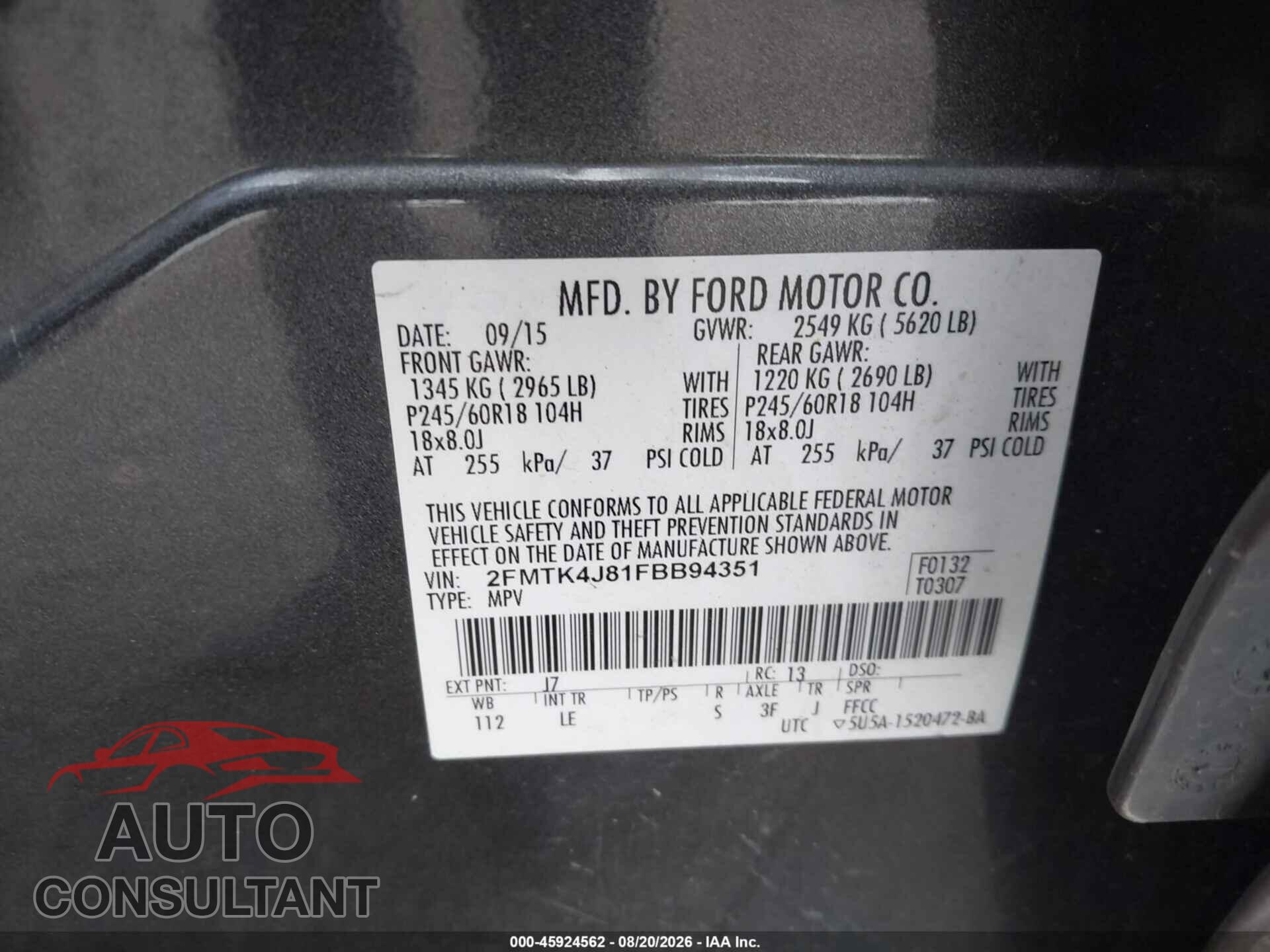 FORD EDGE 2015 - 2FMTK4J81FBB94351