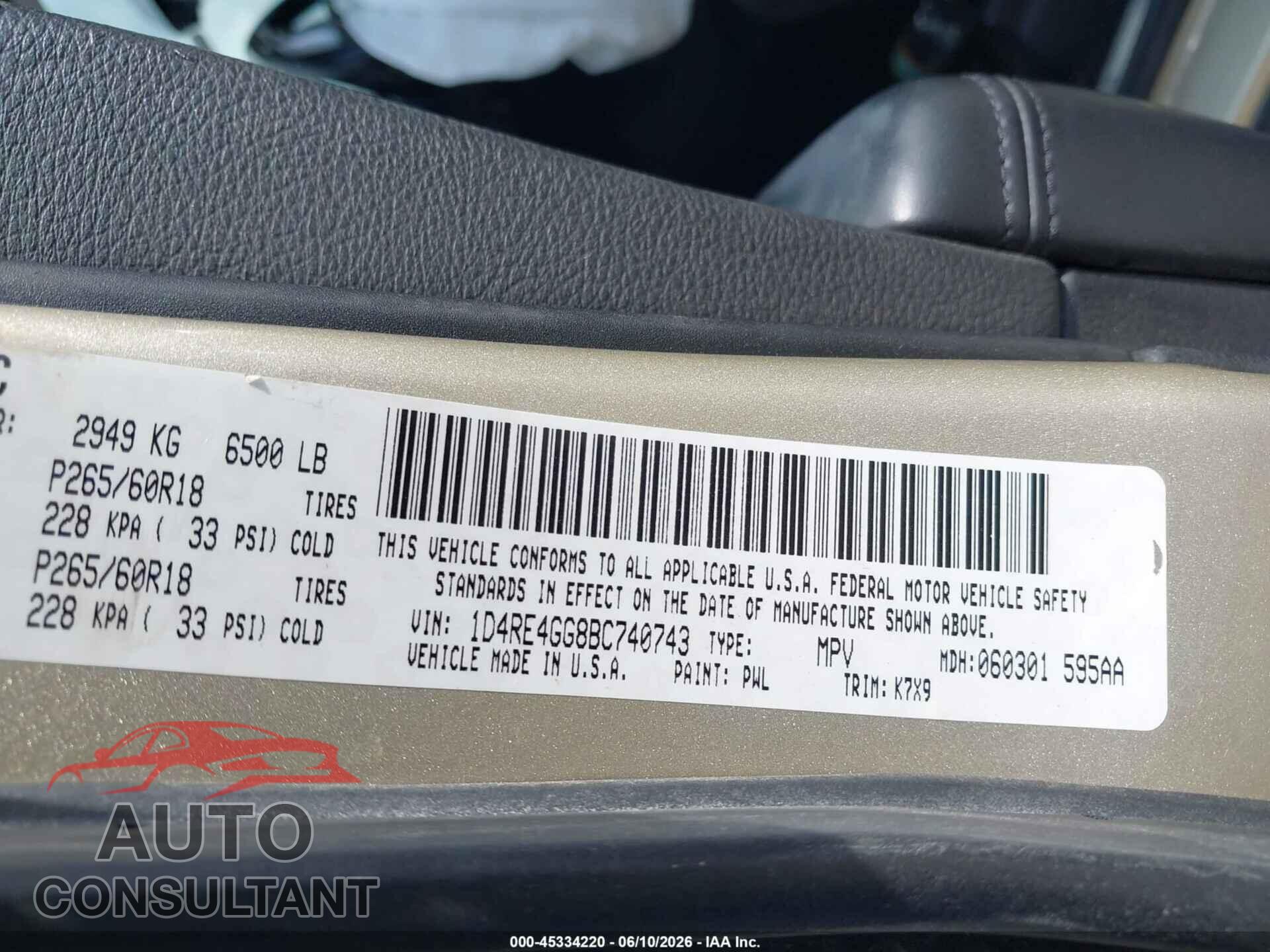 DODGE DURANGO 2011 - 1D4RE4GG8BC740743