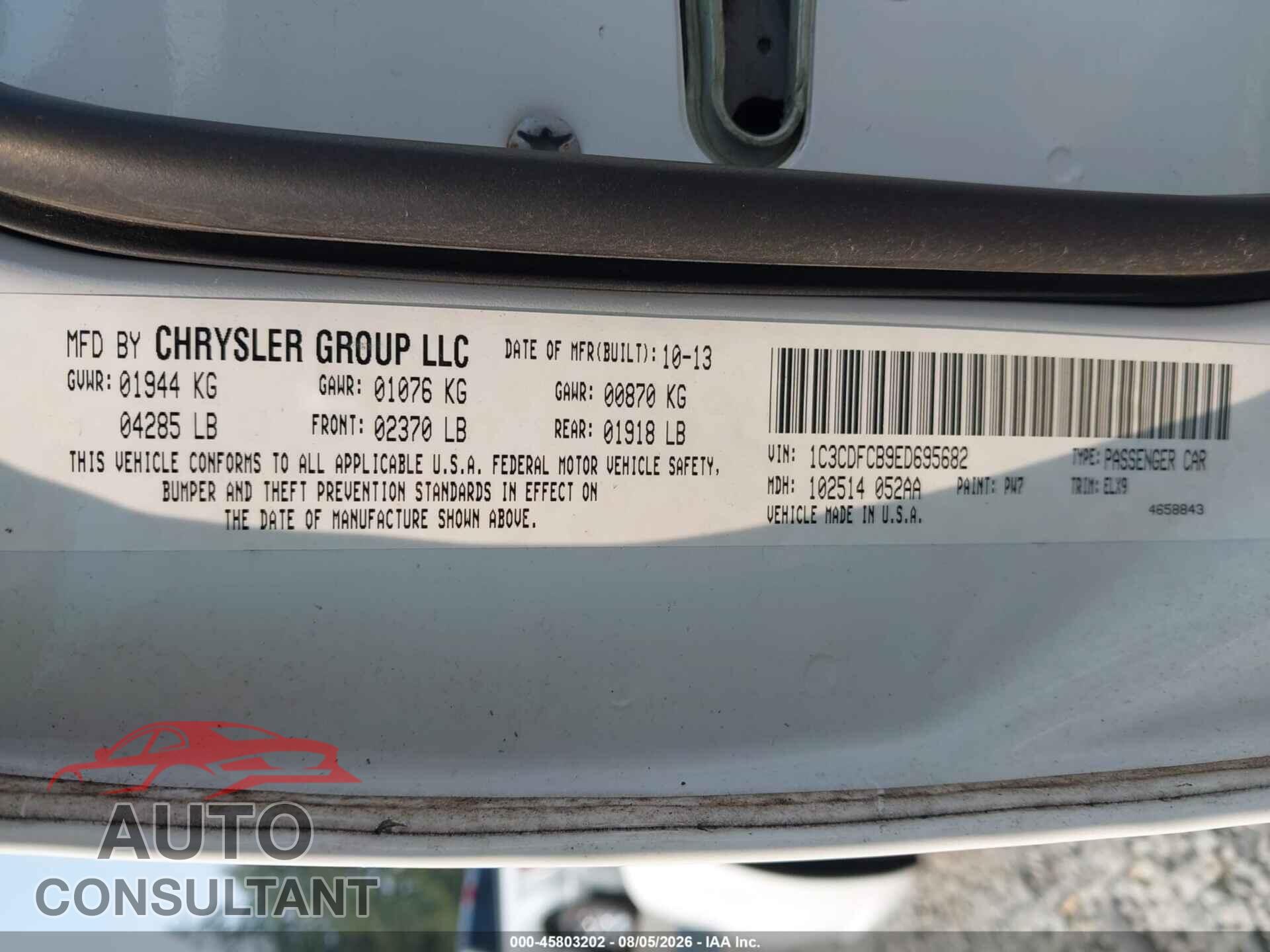 DODGE DART 2014 - 1C3CDFCB9ED695682