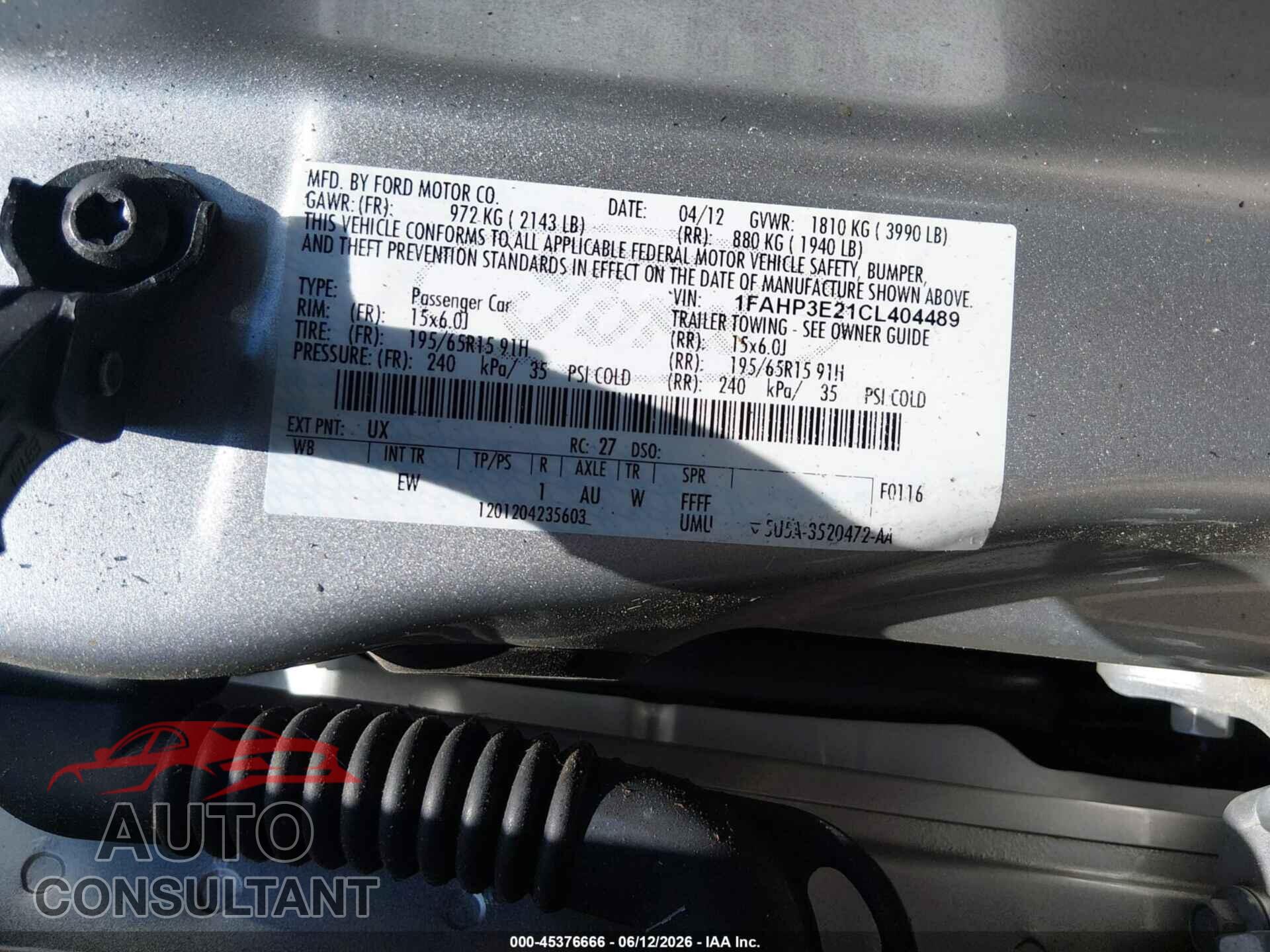 FORD FOCUS 2012 - 1FAHP3E21CL404489