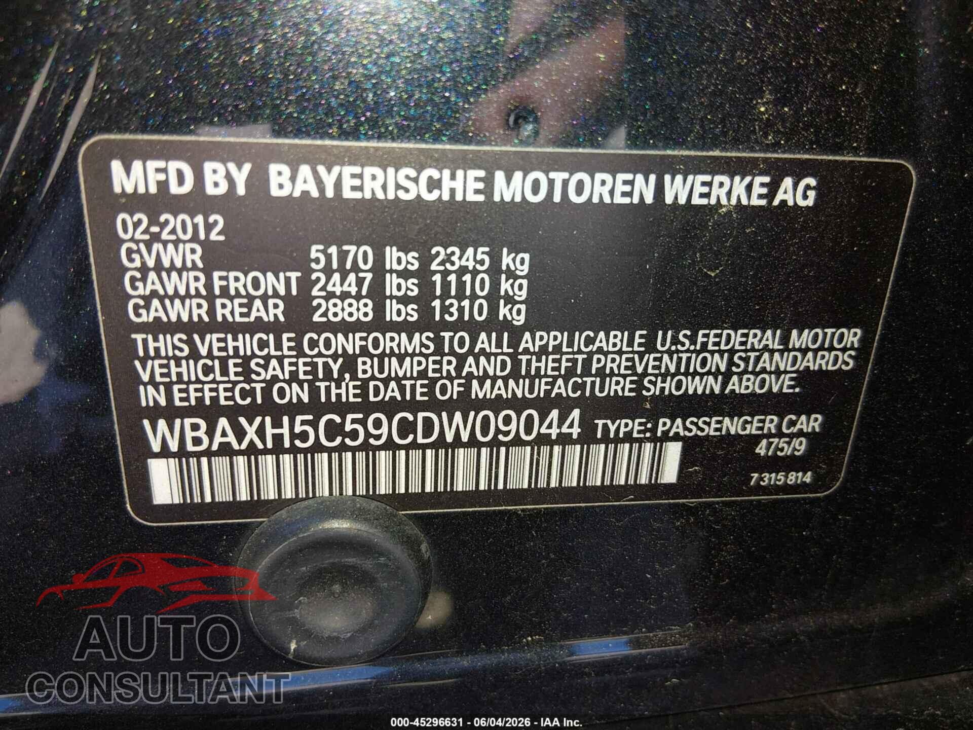 BMW 528I 2012 - WBAXH5C59CDW09044