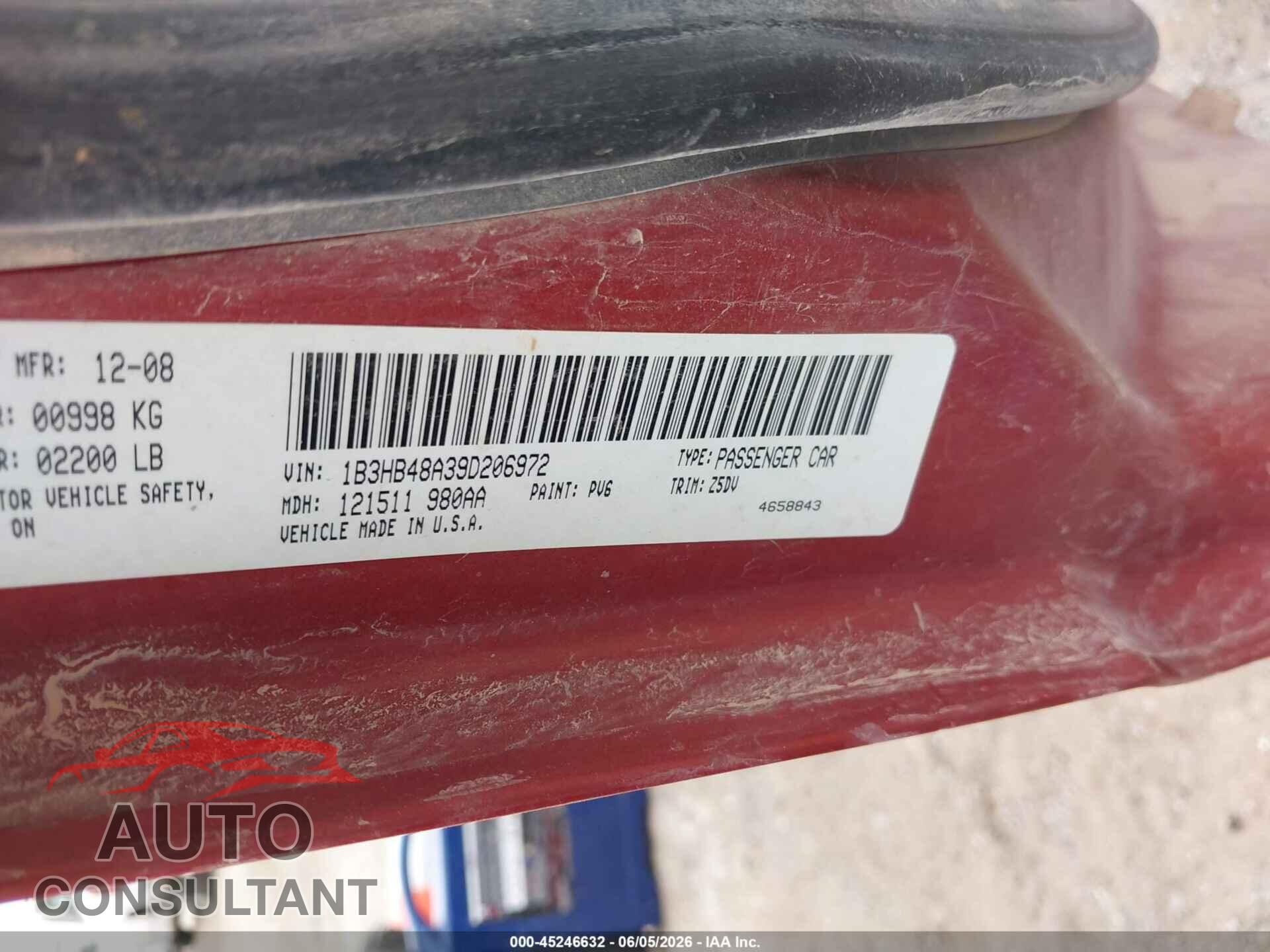 DODGE CALIBER 2009 - 1B3HB48A39D206972