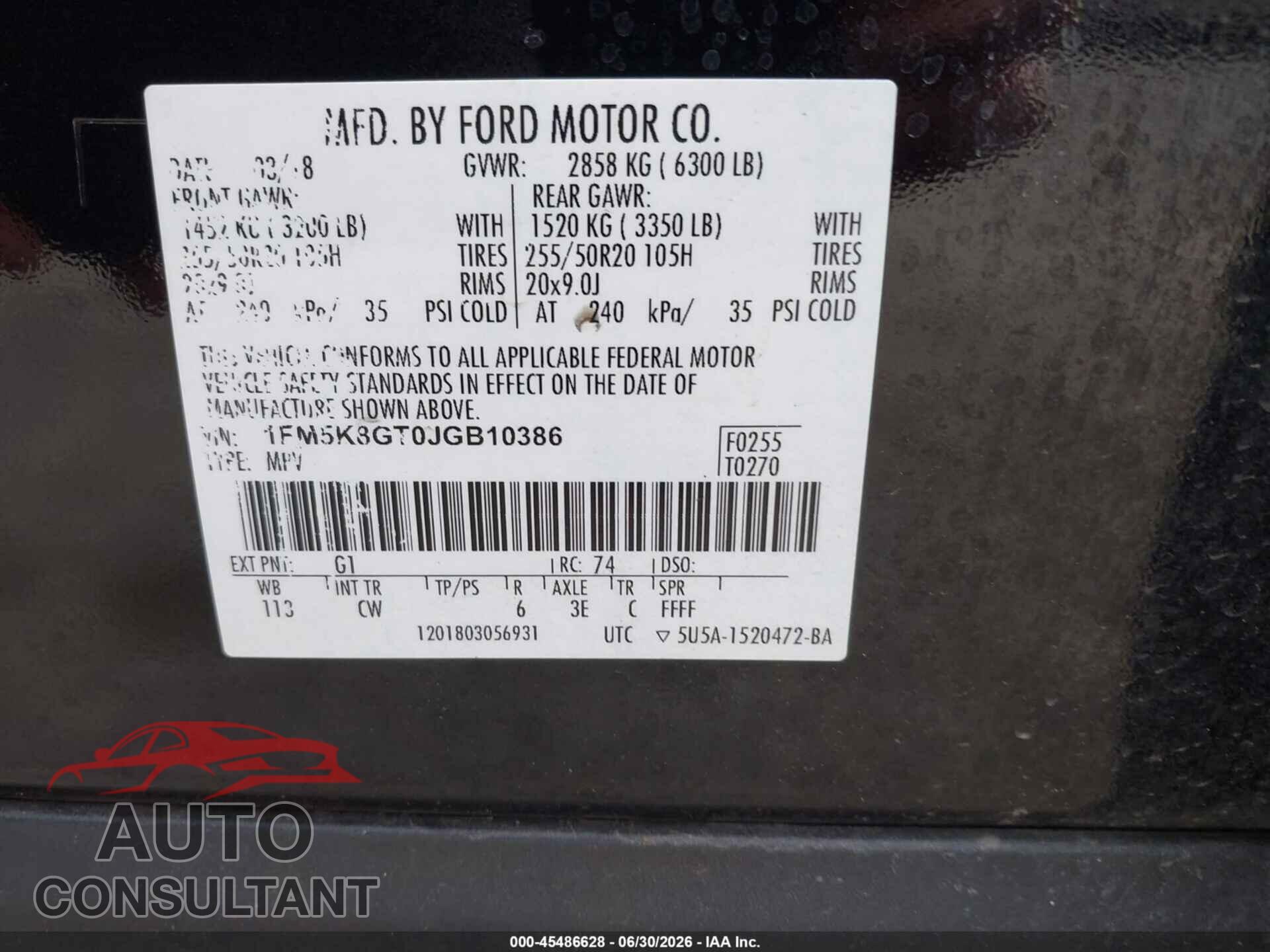 FORD EXPLORER 2018 - 1FM5K8GT0JGB10386