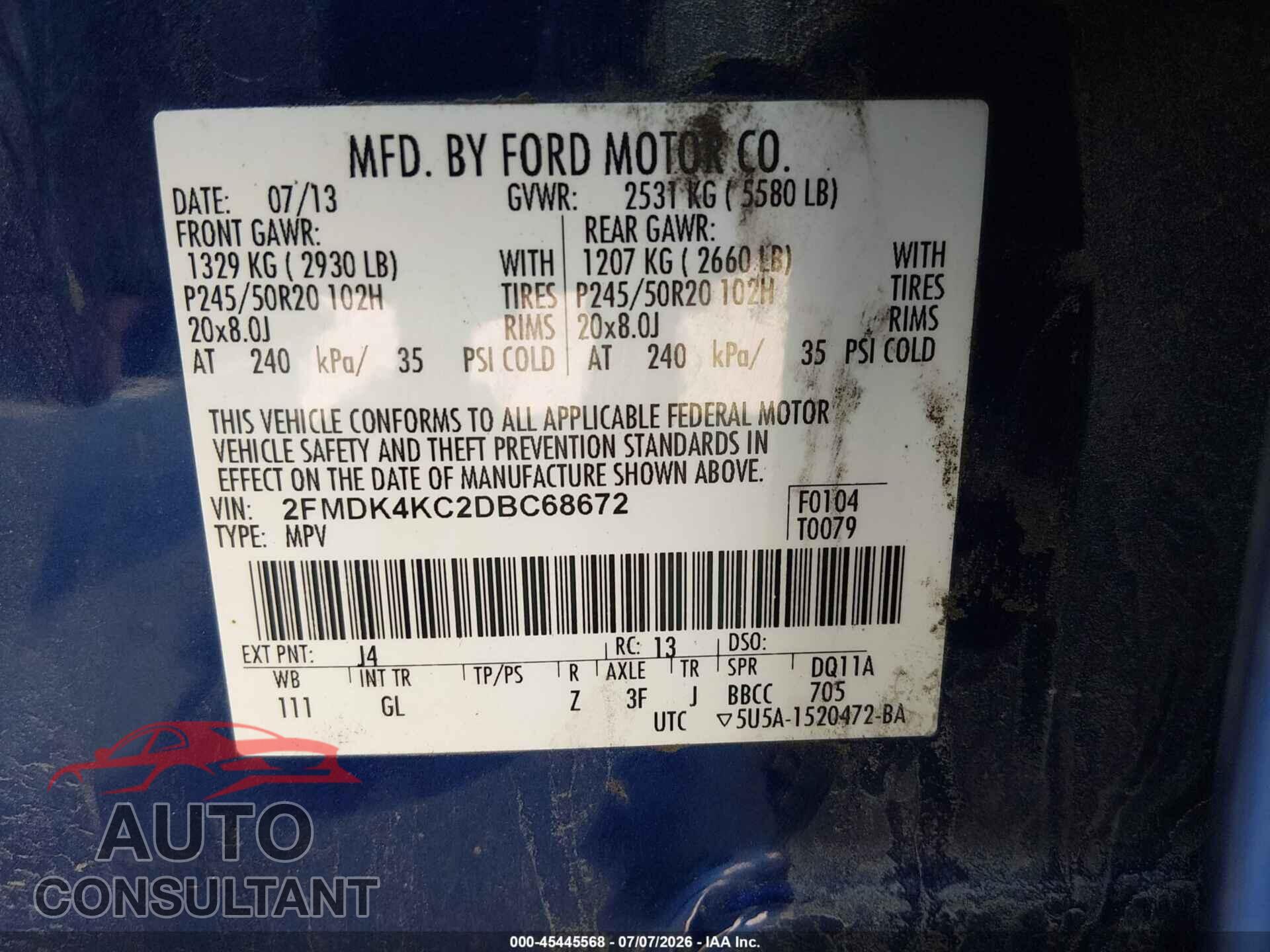 FORD EDGE 2013 - 2FMDK4KC2DBC68672