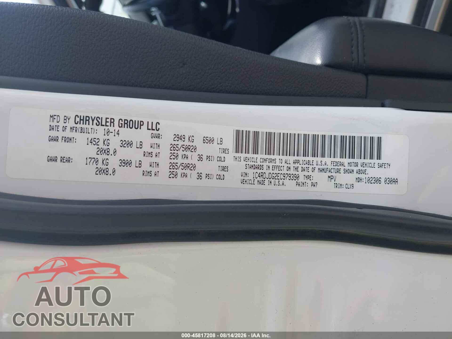 DODGE DURANGO 2014 - 1C4RDJDG2EC979390