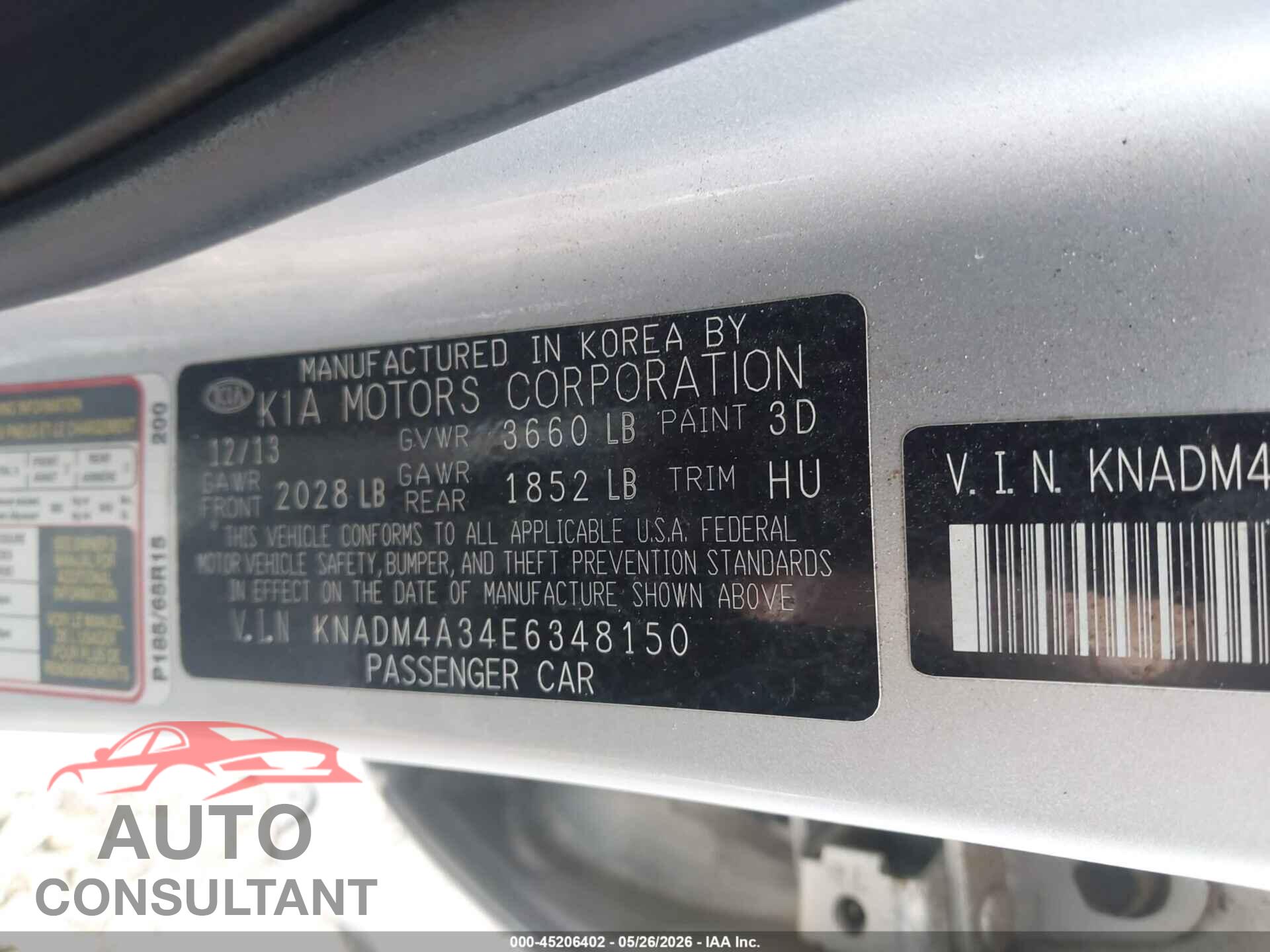 KIA RIO 2014 - KNADM4A34E6348150