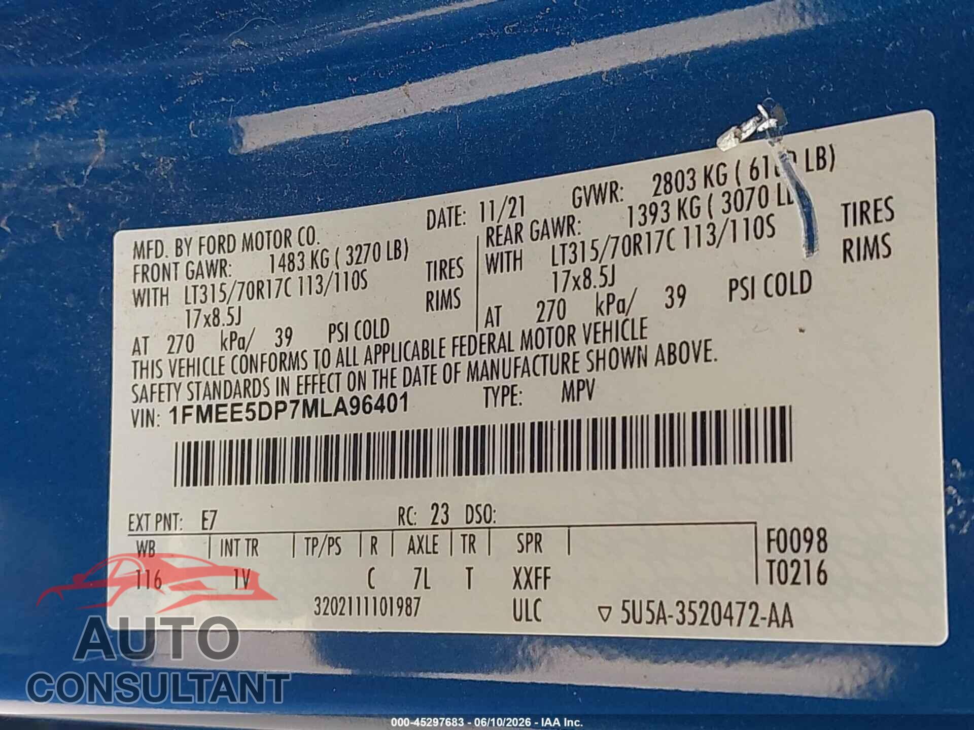 FORD BRONCO 2021 - 1FMEE5DP7MLA96401