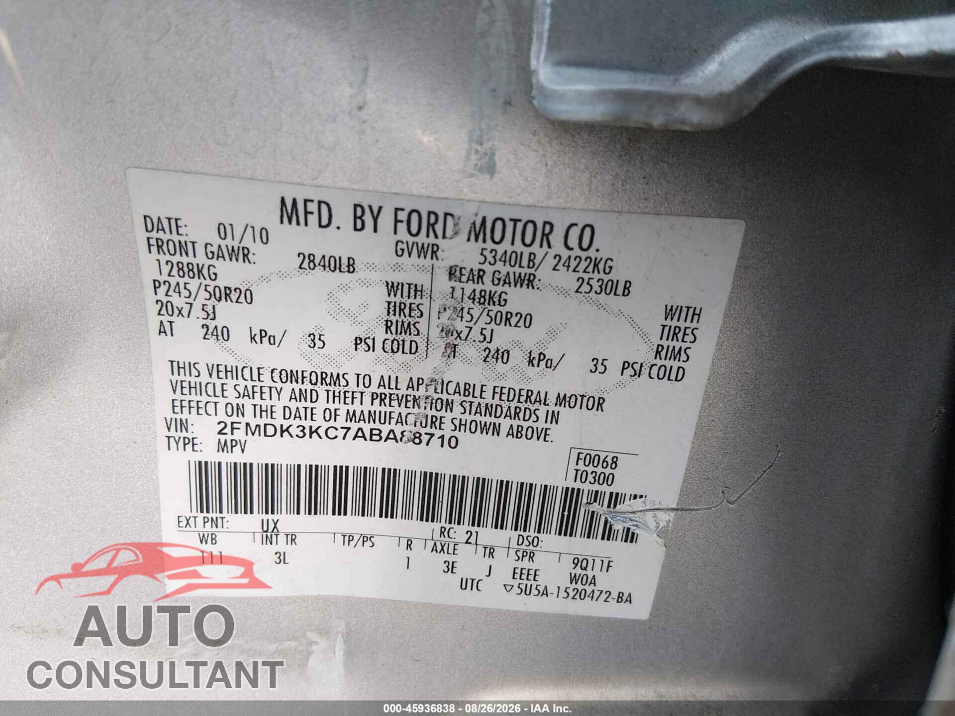 FORD EDGE 2010 - 2FMDK3KC7ABA88710