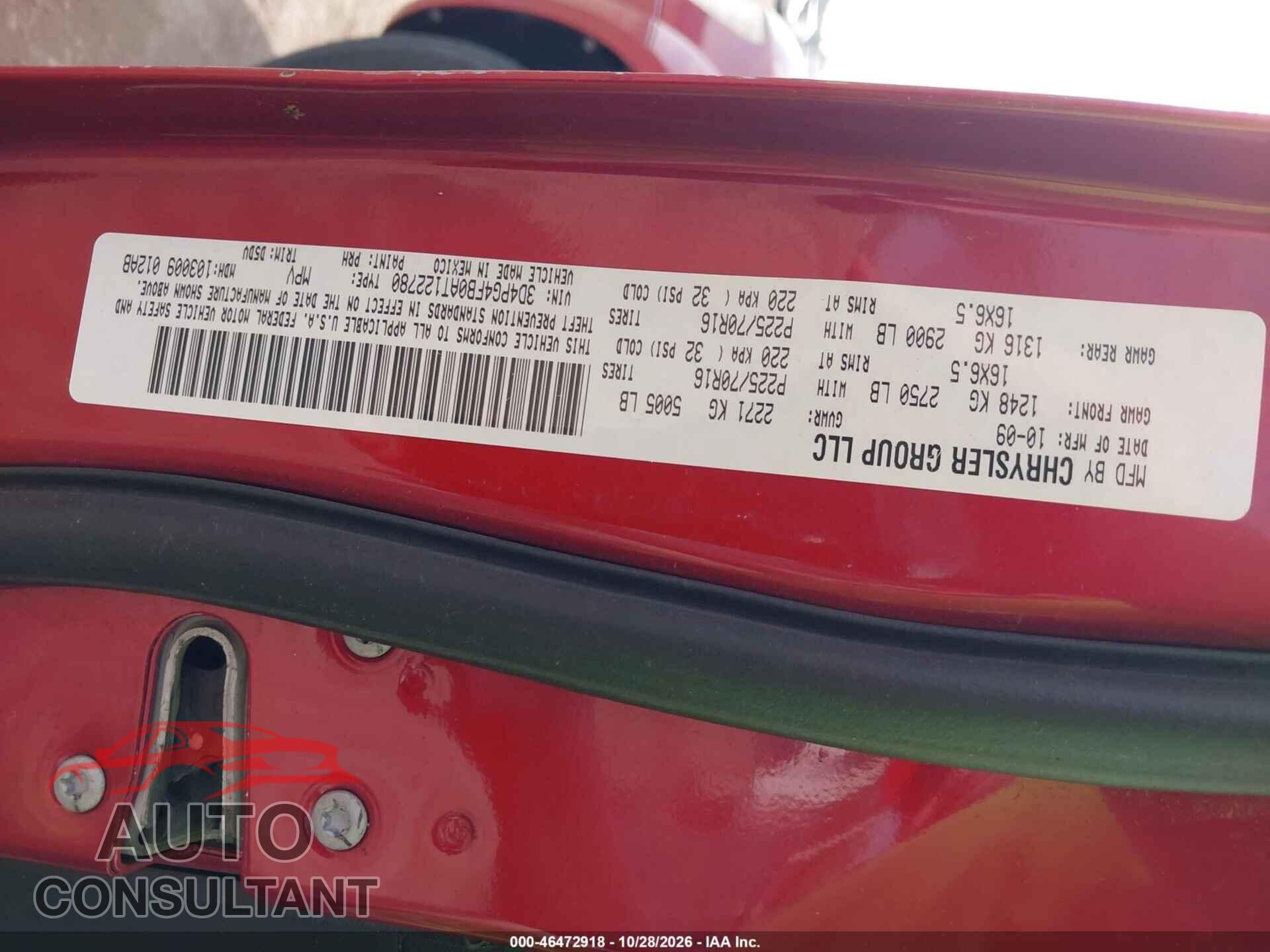 DODGE JOURNEY 2010 - 3D4PG4FB0AT122780