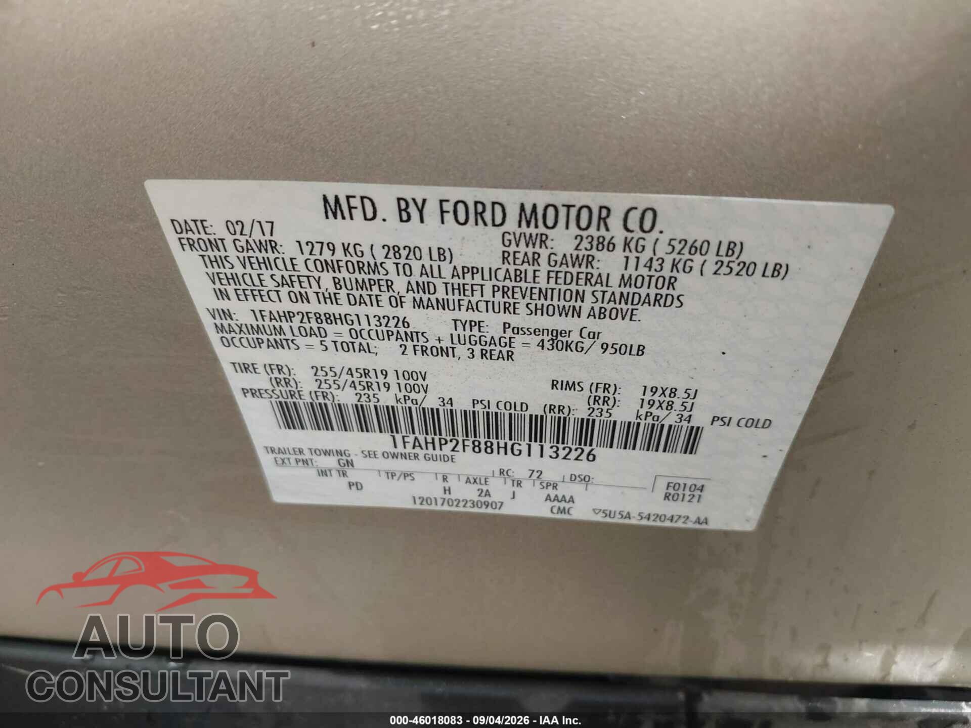 FORD TAURUS 2017 - 1FAHP2F88HG113226