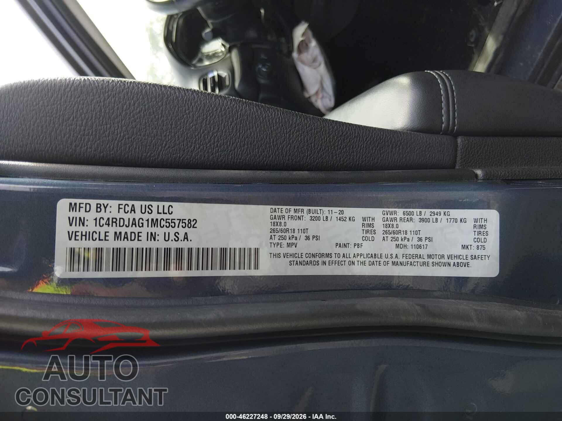 DODGE DURANGO 2021 - 1C4RDJAG1MC557582