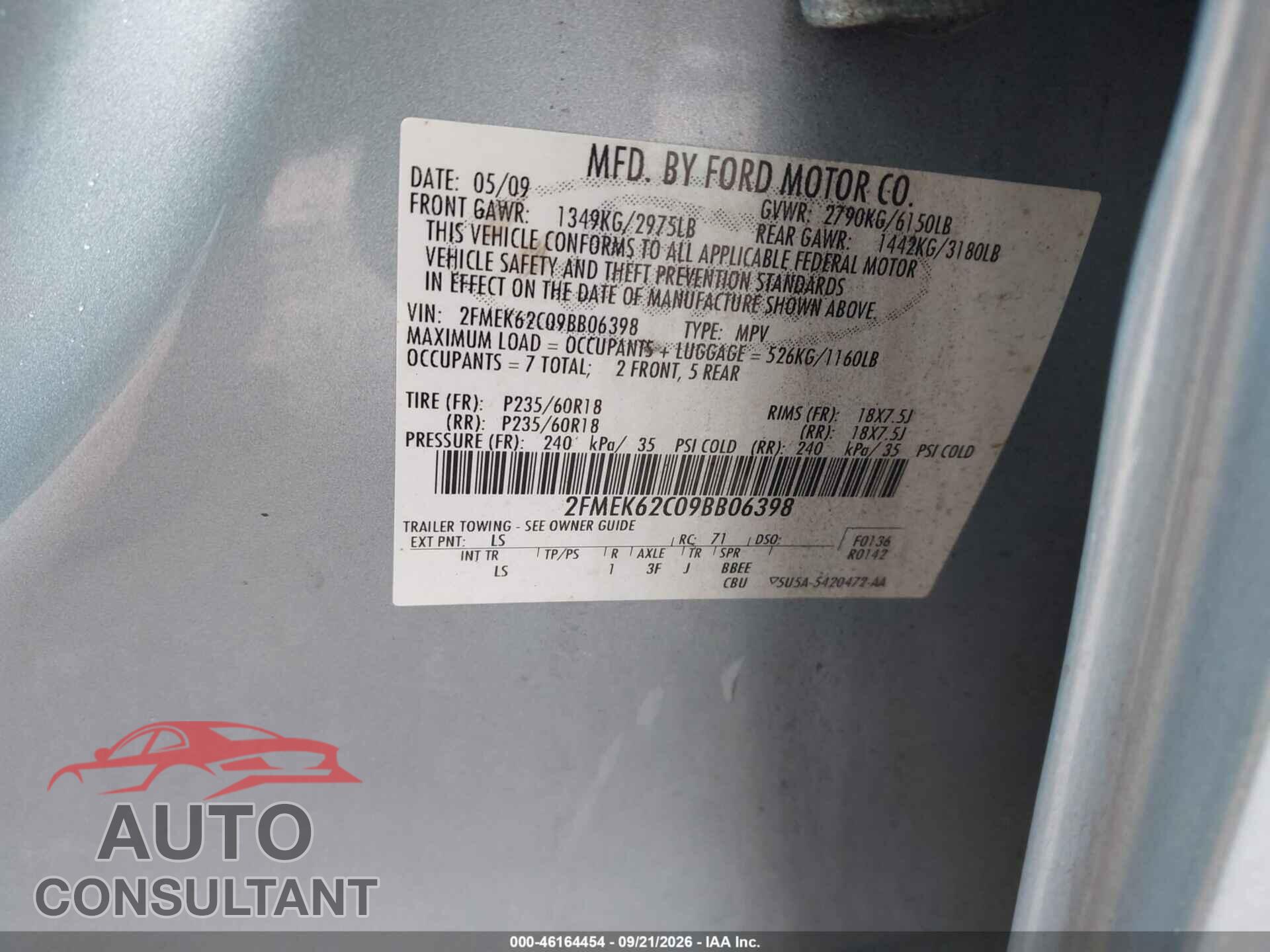 FORD FLEX 2009 - 2FMEK62C09BB06398