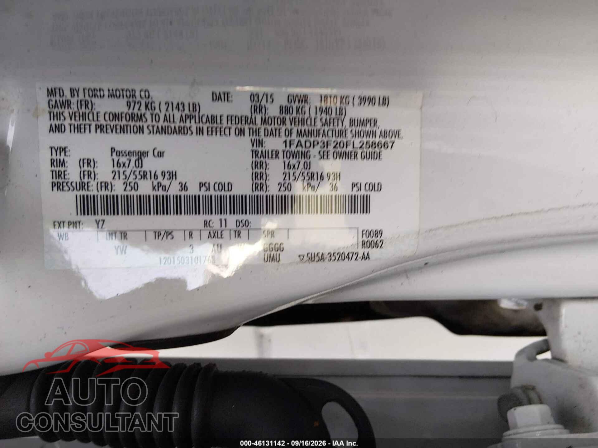 FORD FOCUS 2015 - 1FADP3F20FL258667