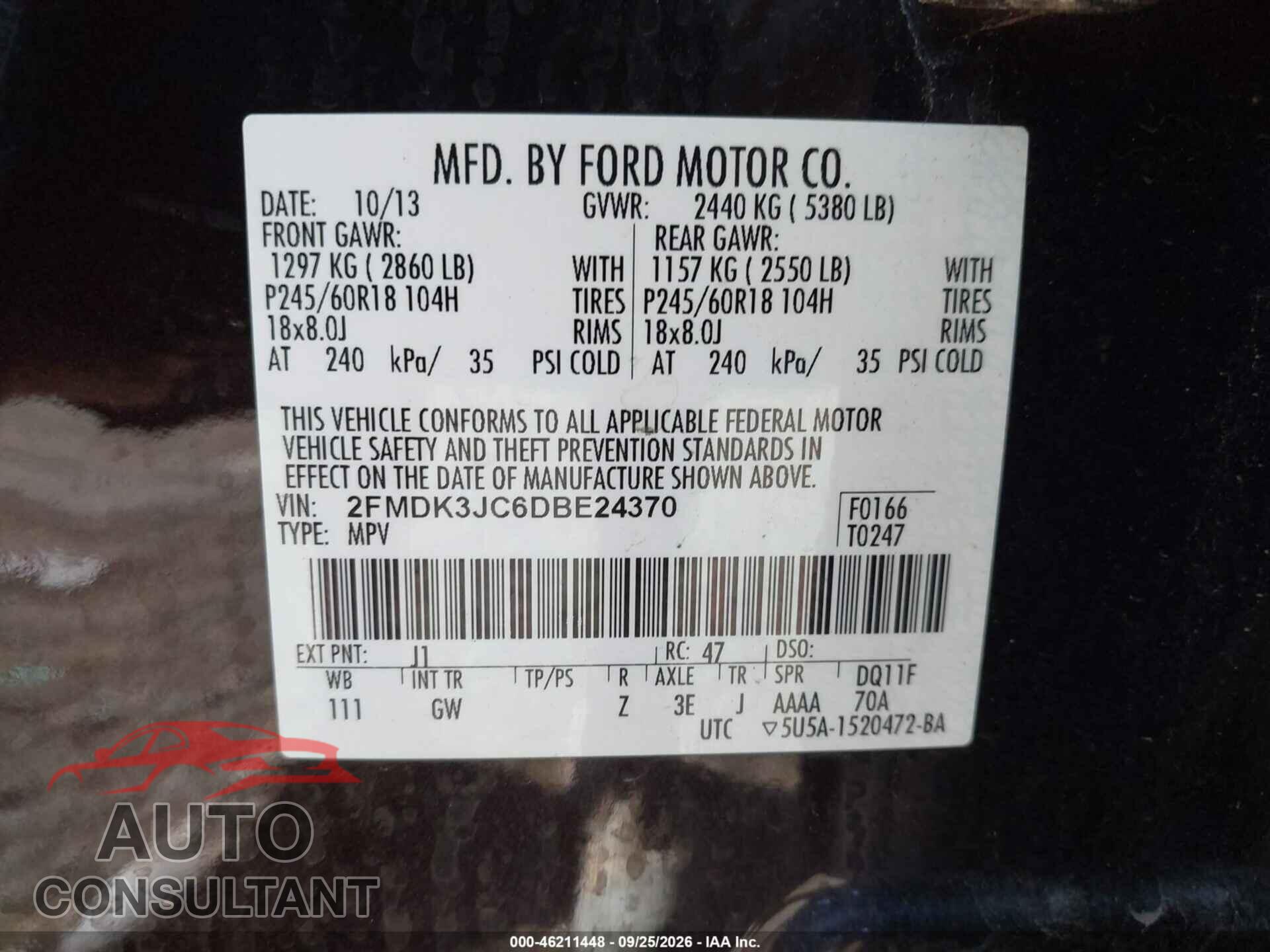 FORD EDGE 2013 - 2FMDK3JC6DBE24370
