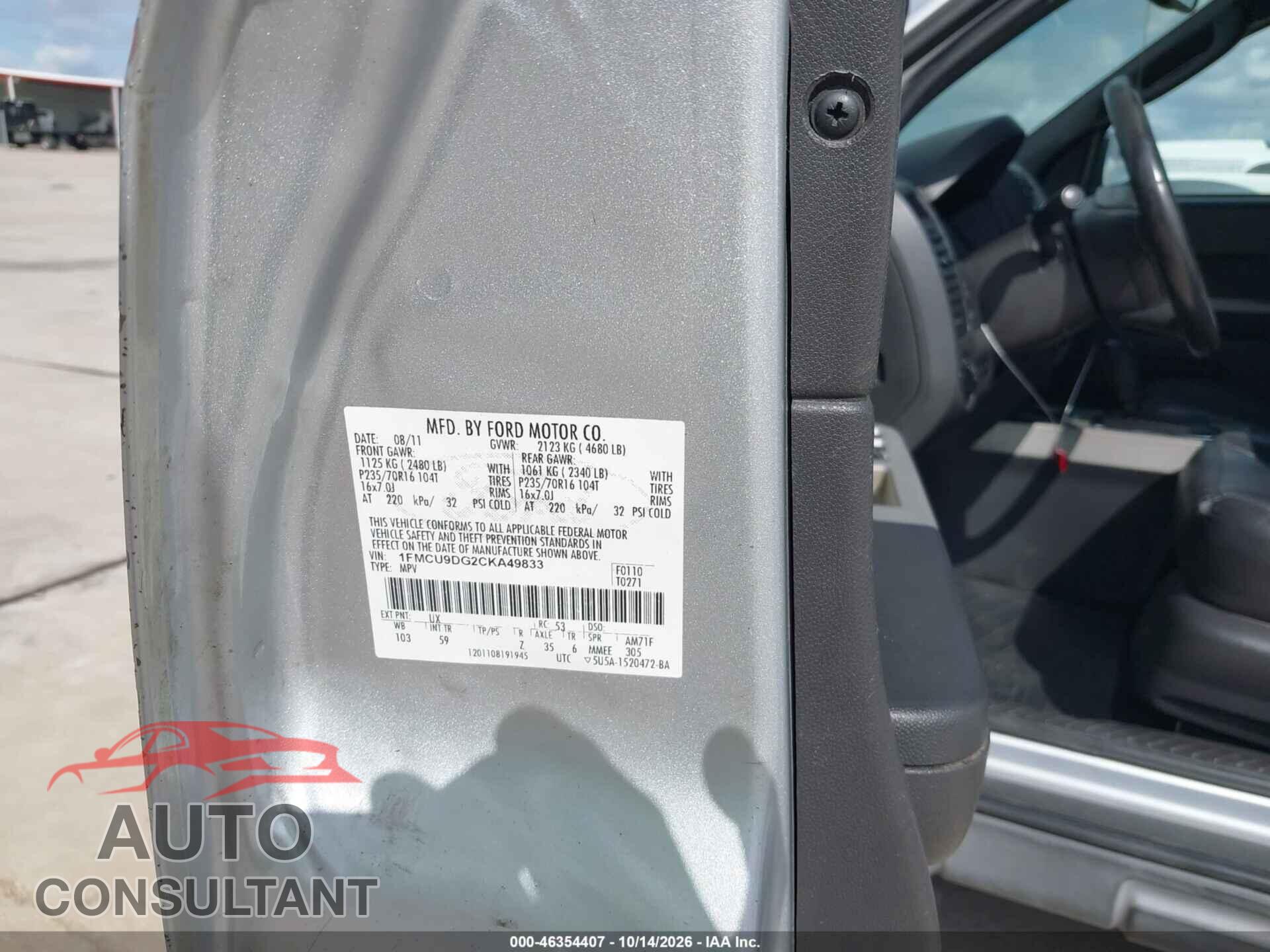 FORD ESCAPE 2012 - 1FMCU9DG2CKA49833