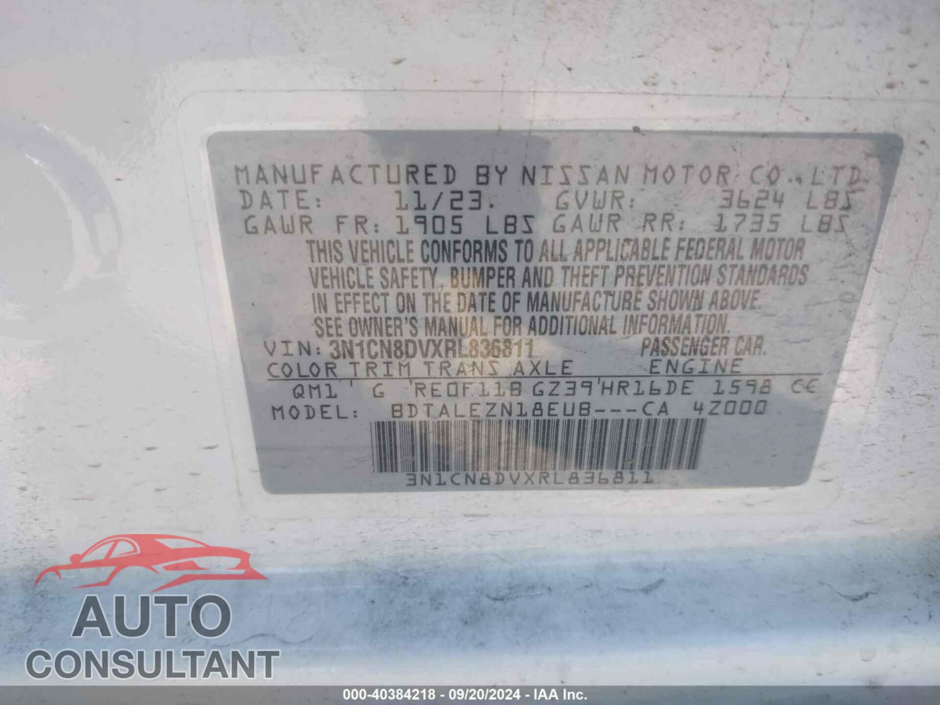 NISSAN VERSA 2024 - 3N1CN8DVXRL836811