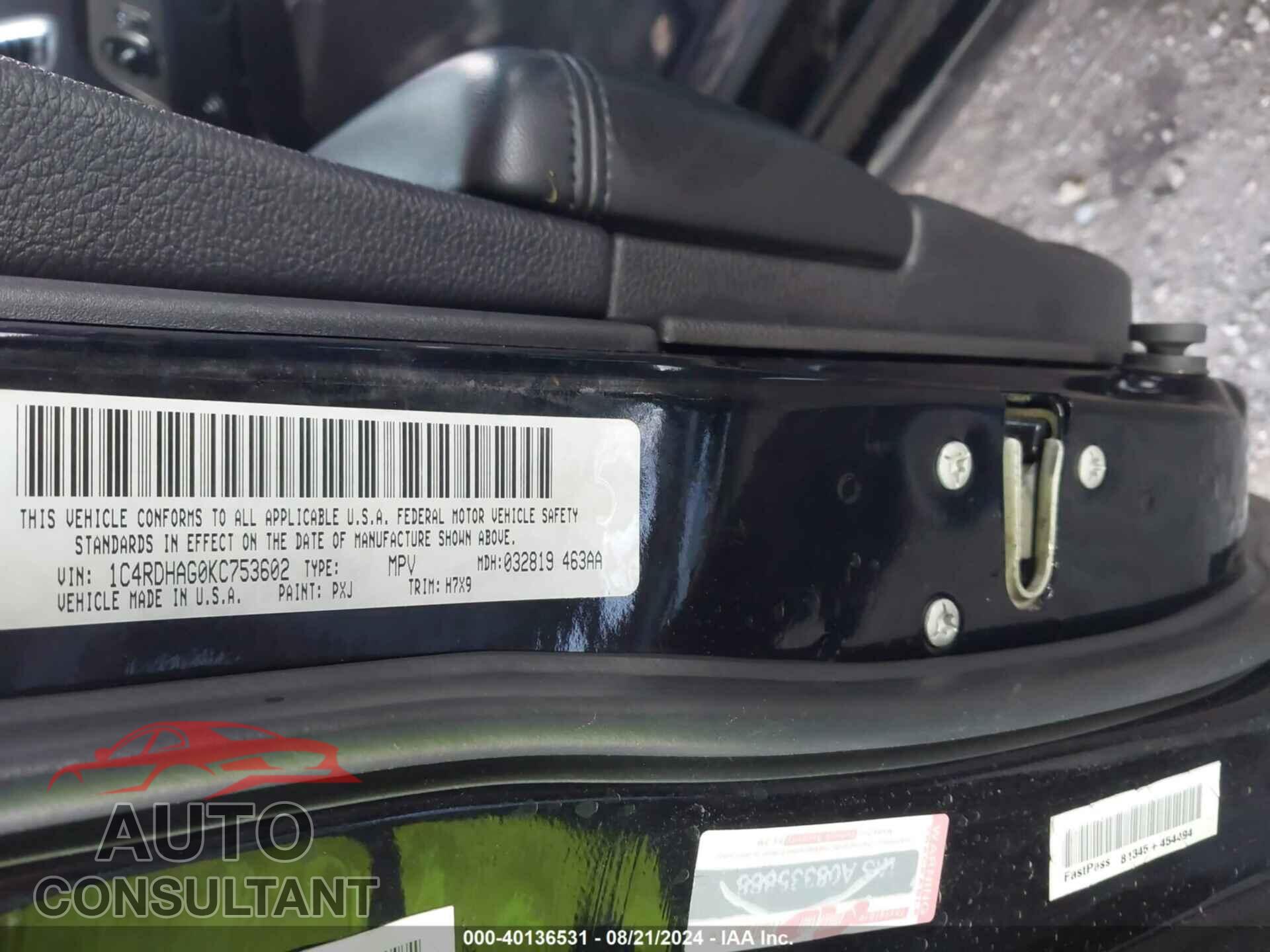 DODGE DURANGO 2019 - 1C4RDHAG0KC753602