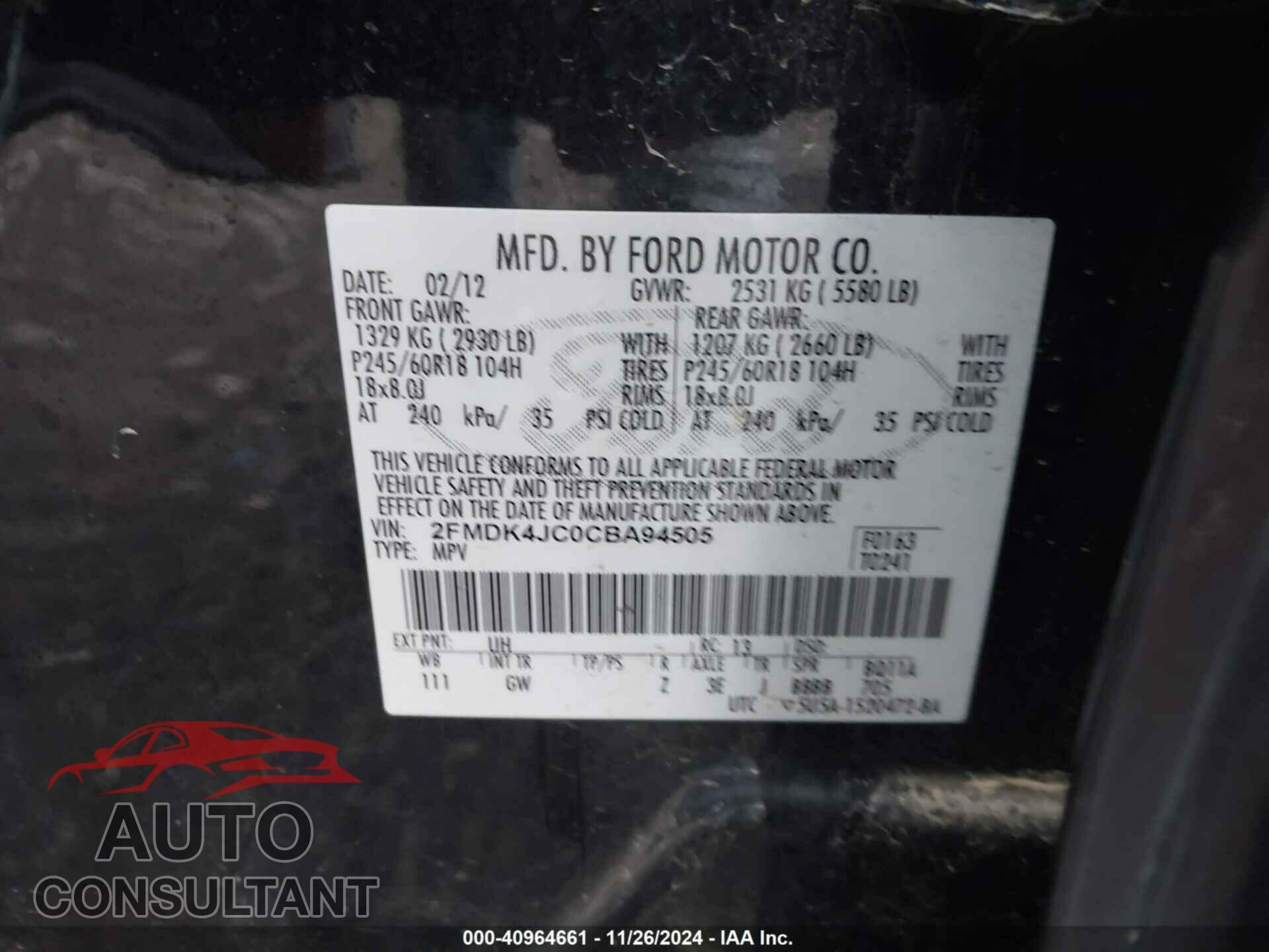 FORD EDGE 2012 - 2FMDK4JC0CBA94505