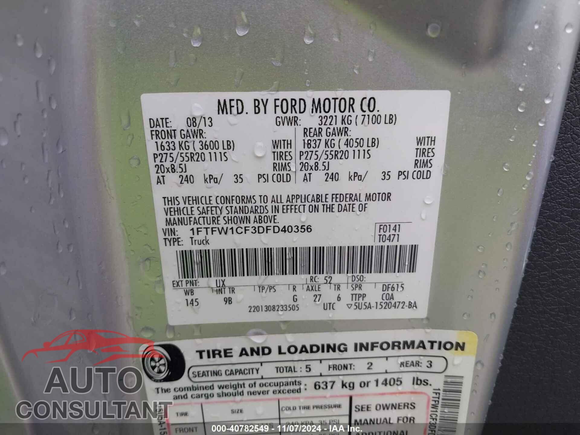 FORD F-150 2013 - 1FTFW1CF3DFD40356