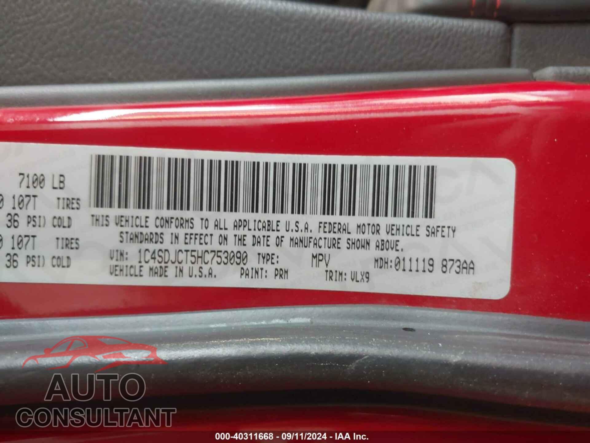 DODGE DURANGO 2017 - 1C4SDJCT5HC753090