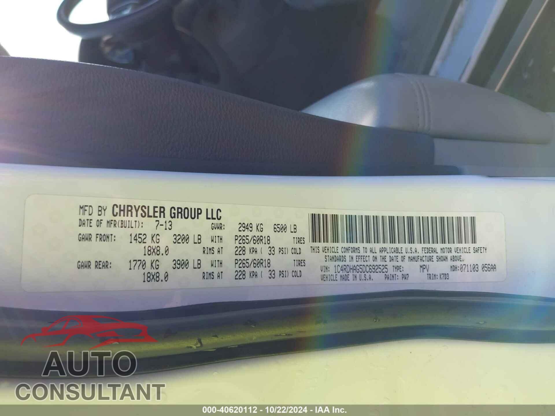 DODGE DURANGO 2013 - 1C4RDHAG5DC692525