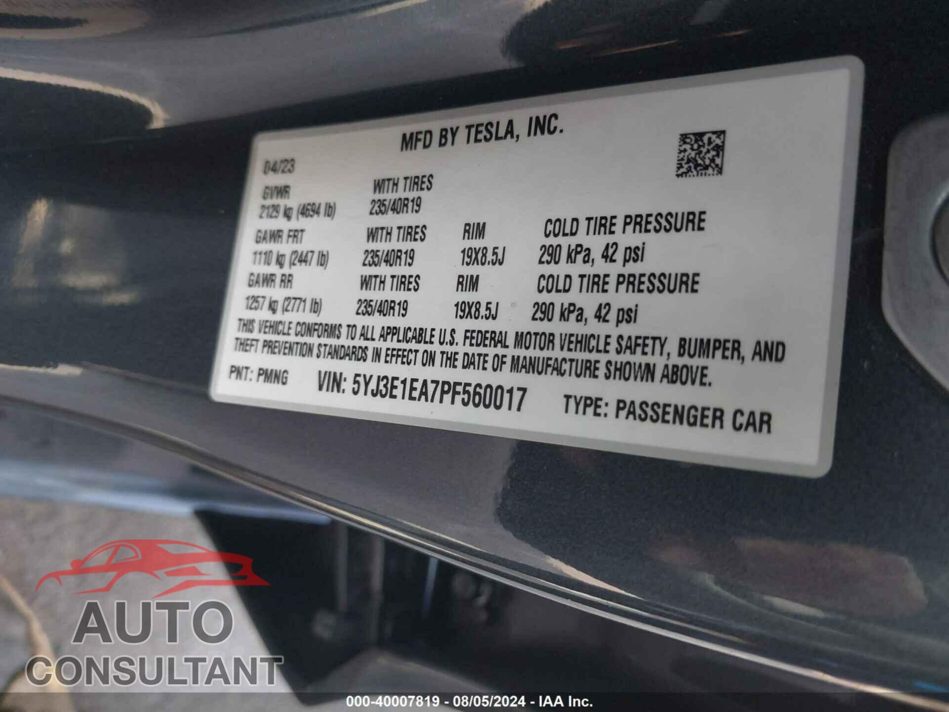 TESLA MODEL 3 2023 - 5YJ3E1EA7PF560017
