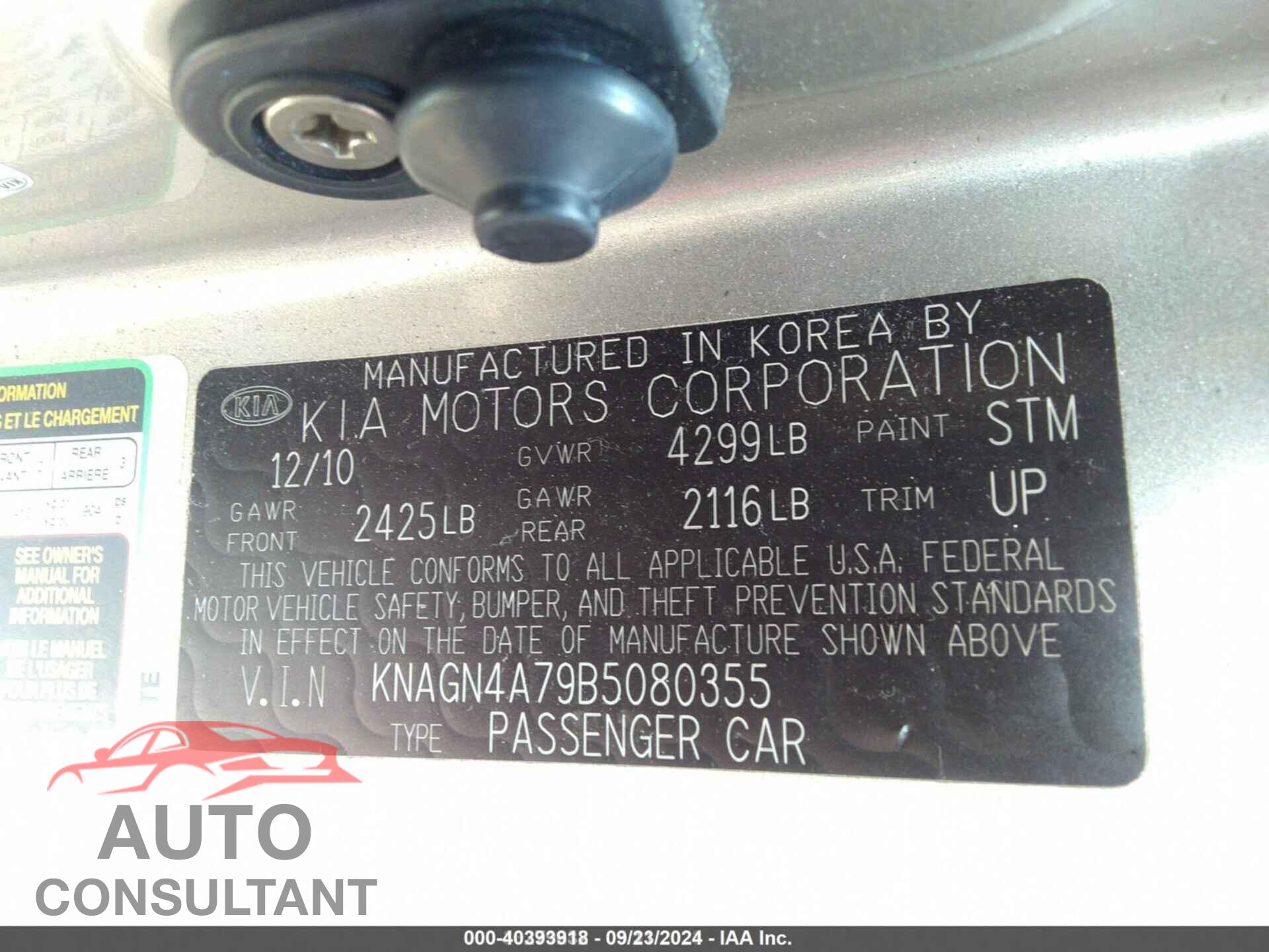 KIA OPTIMA 2011 - KNAGN4A79B5080355