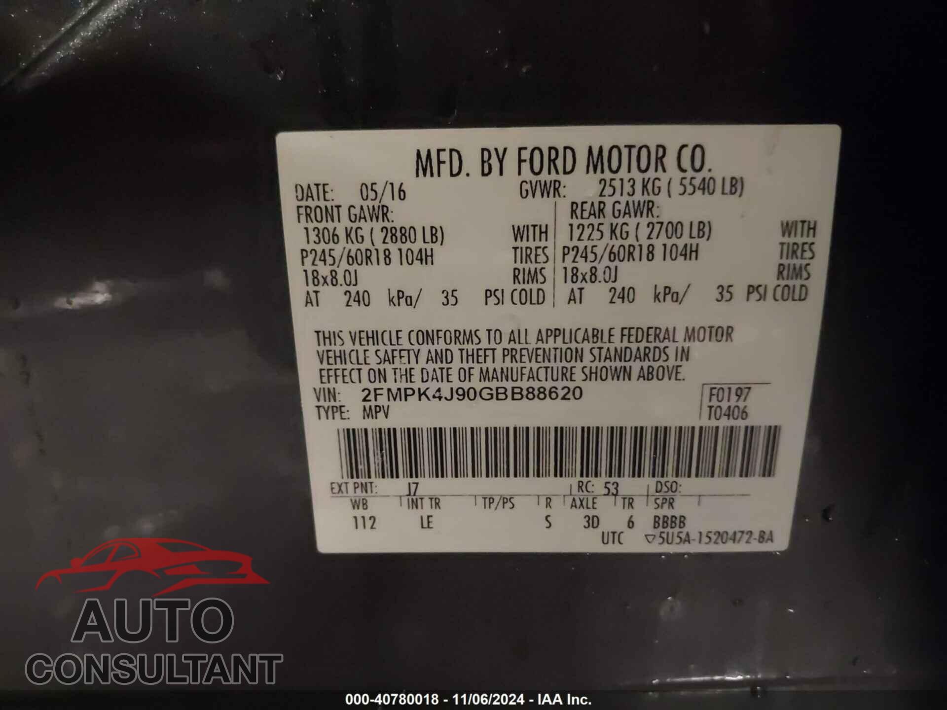 FORD EDGE 2016 - 2FMPK4J90GBB88620