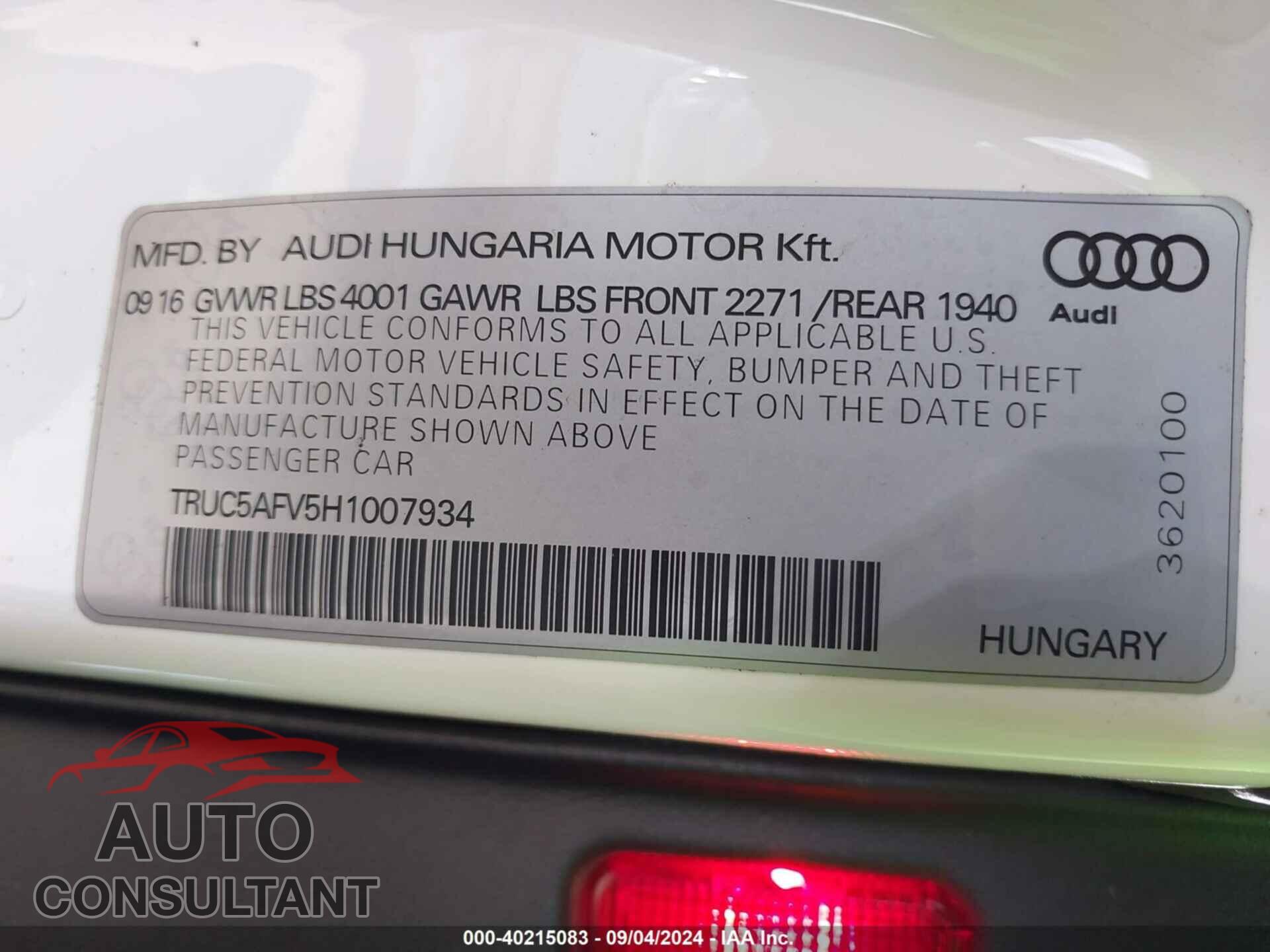 AUDI TT 2017 - TRUC5AFV5H1007934