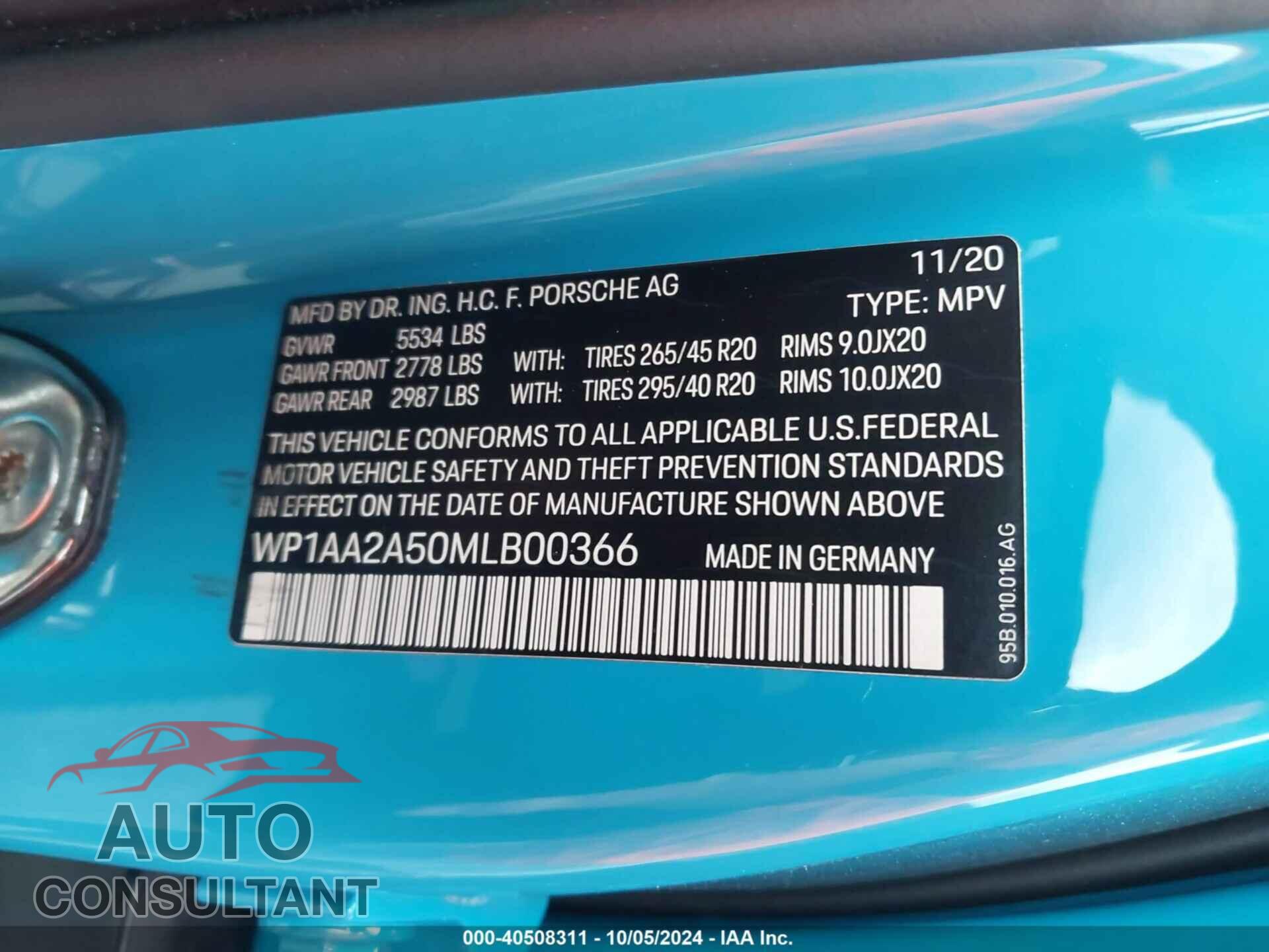 PORSCHE MACAN 2021 - WP1AA2A50MLB00366