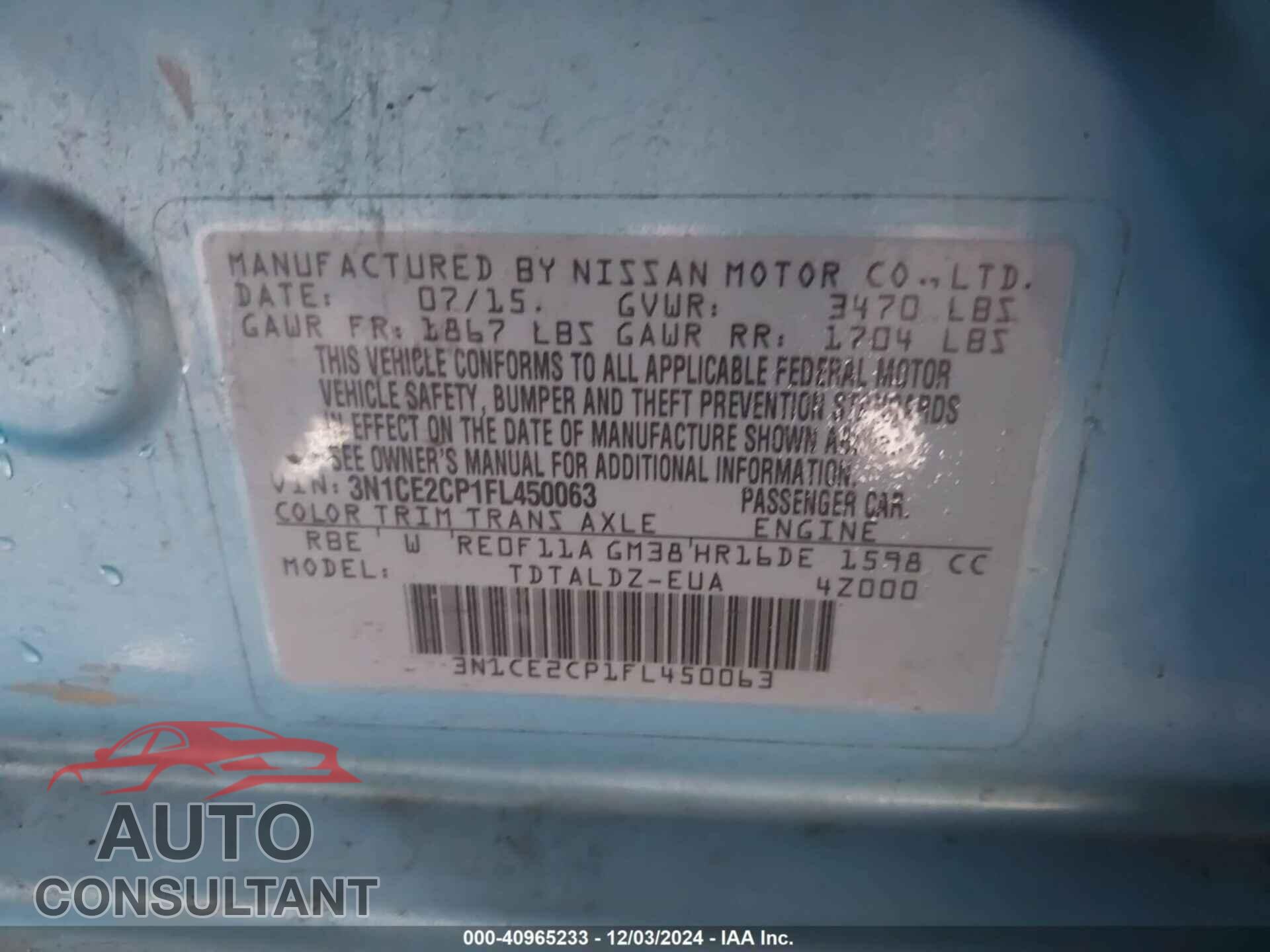 NISSAN VERSA NOTE 2015 - 3N1CE2CP1FL450063