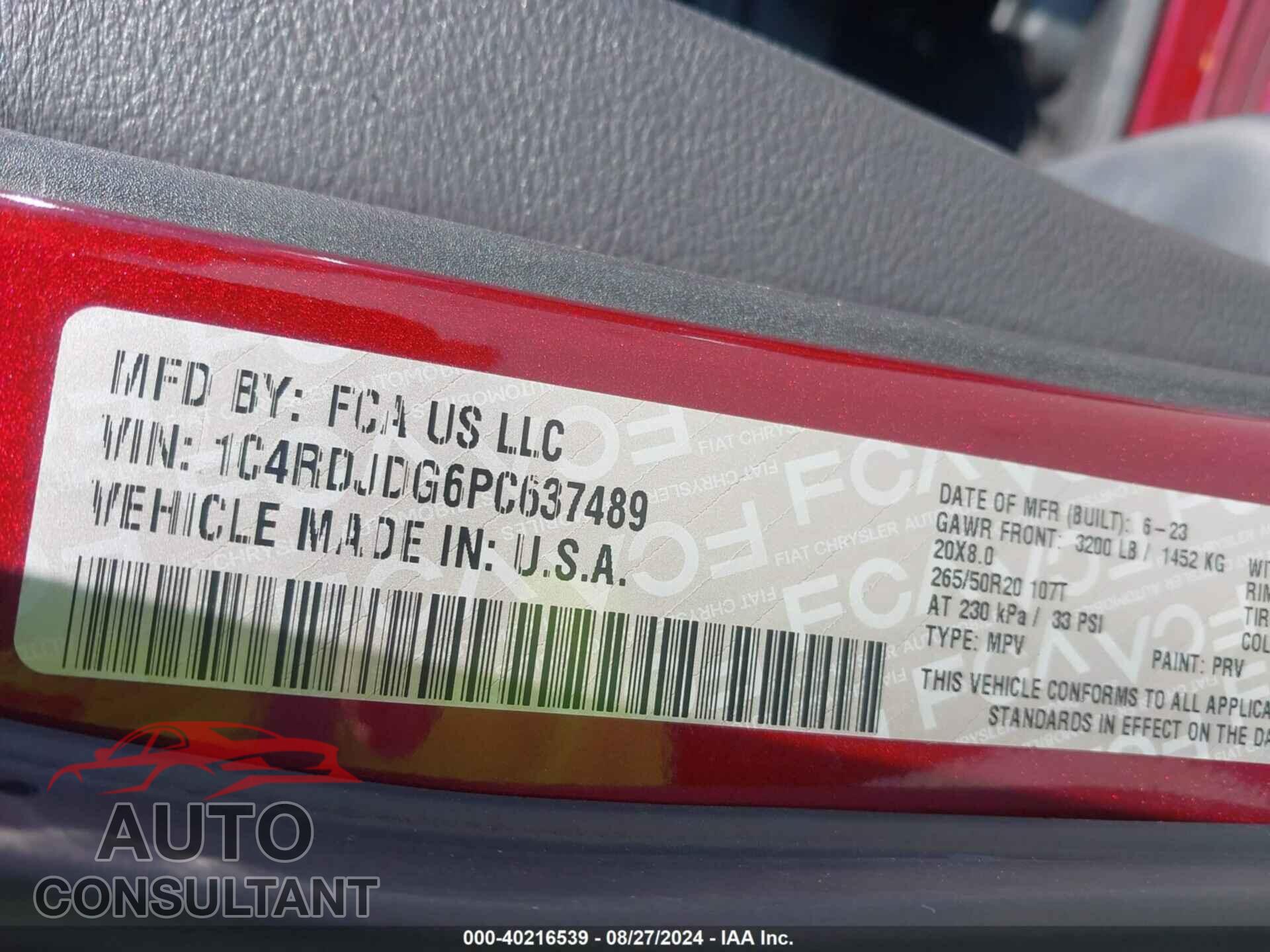 DODGE DURANGO 2023 - 1C4RDJDG6PC637489