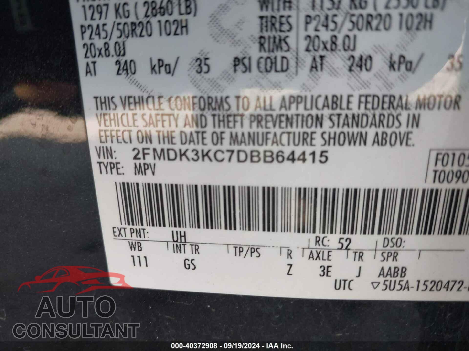 FORD EDGE 2013 - 2FMDK3KC7DBB64415