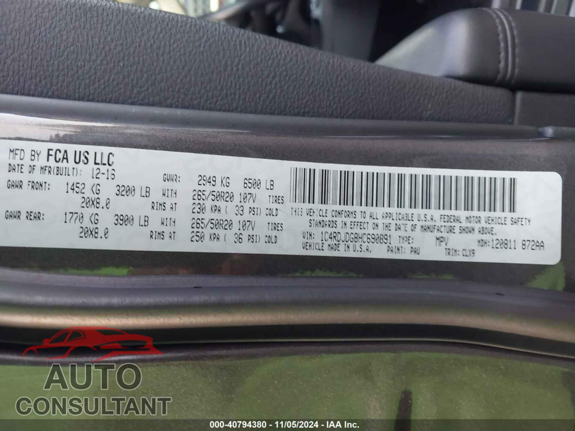 DODGE DURANGO 2017 - 1C4RDJDG8HC690891