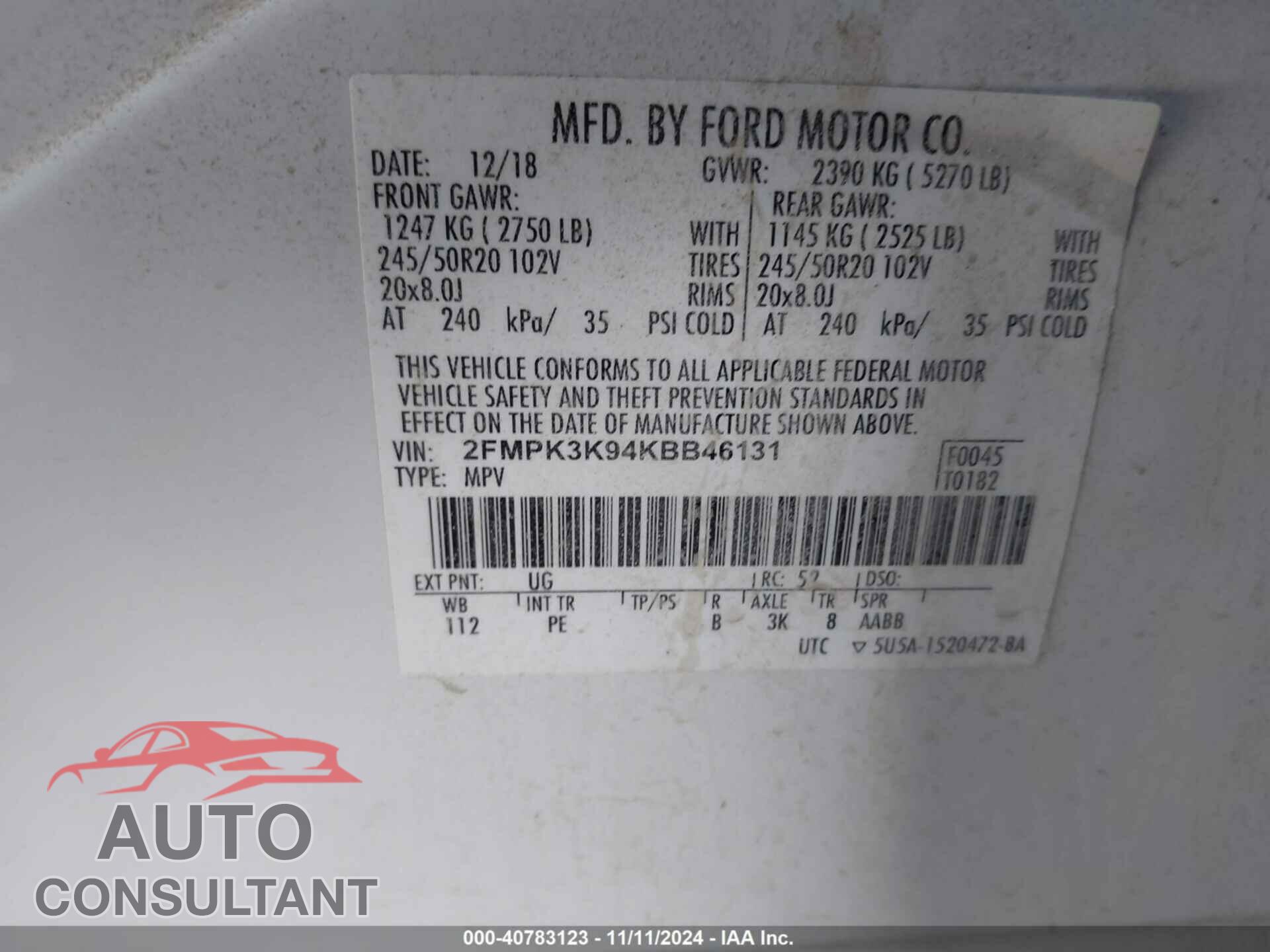 FORD EDGE 2019 - 2FMPK3K94KBB46131