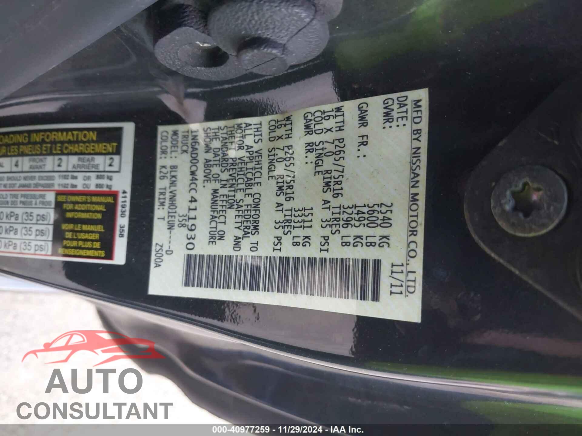 NISSAN FRONTIER 2012 - 1N6AD0CW4CC411930